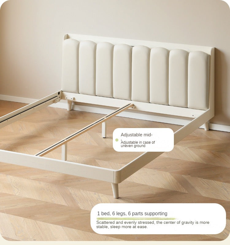 Solid Oak Wood Piano Key Bed Frame - Cream Finish - Elegant and Durable Bedroom Furniture for Classic and Modern Decor Styles