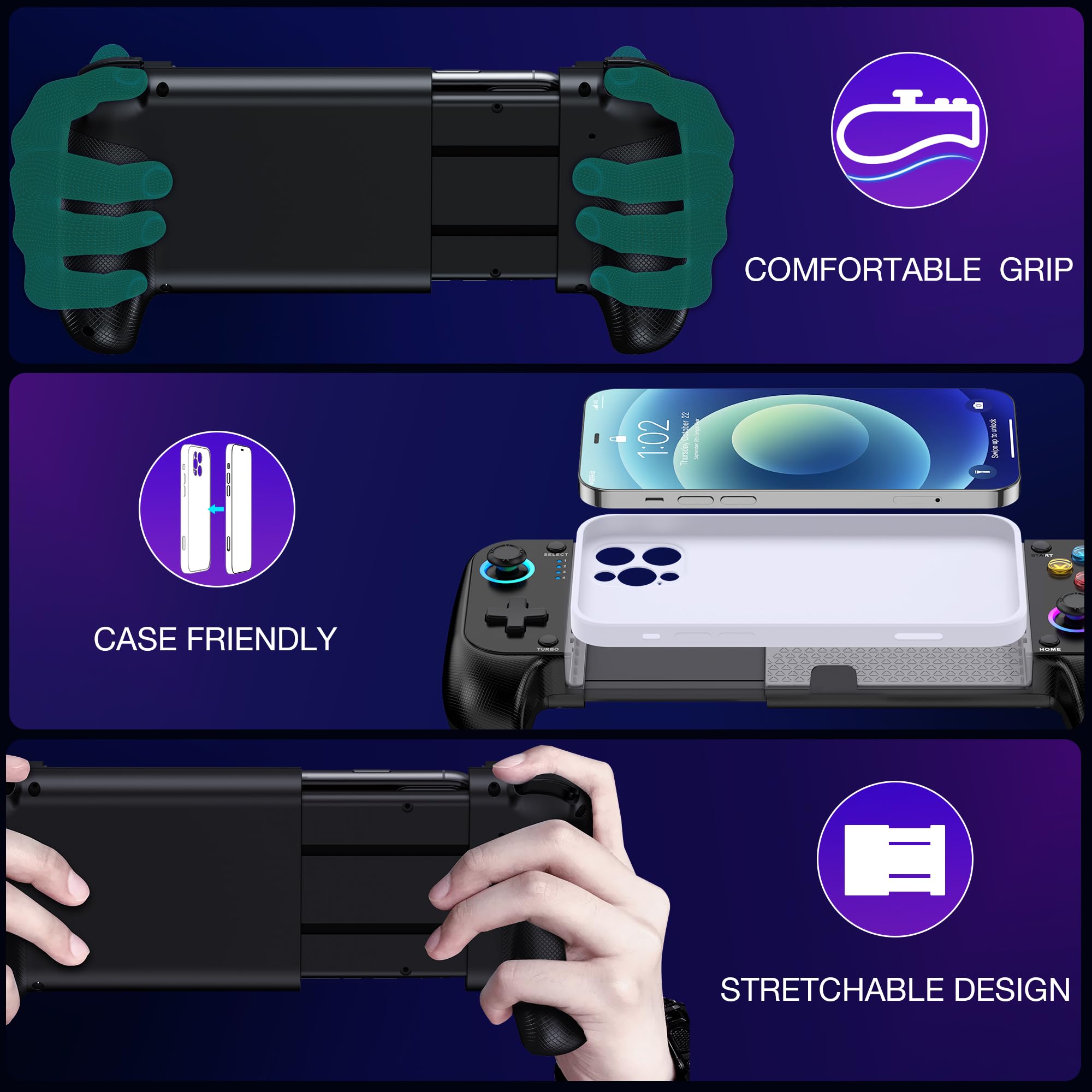 Wireless Phone Controller for iPhone/Android - Hall Joystick for Gaming on Xbox, PS, Steam & More