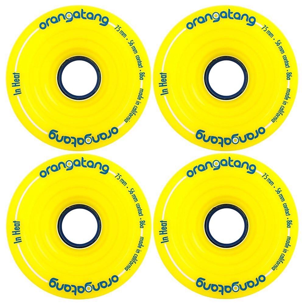 Orangatang in Heat 75mm Downhill Longboard Wheels - Set of 4 (78a Duro) - High Performance Cruising & Freeride Skateboard Wheels for Speed, Grip & Smooth Ride - Perfect for Downhill Racing & Urban Commuting