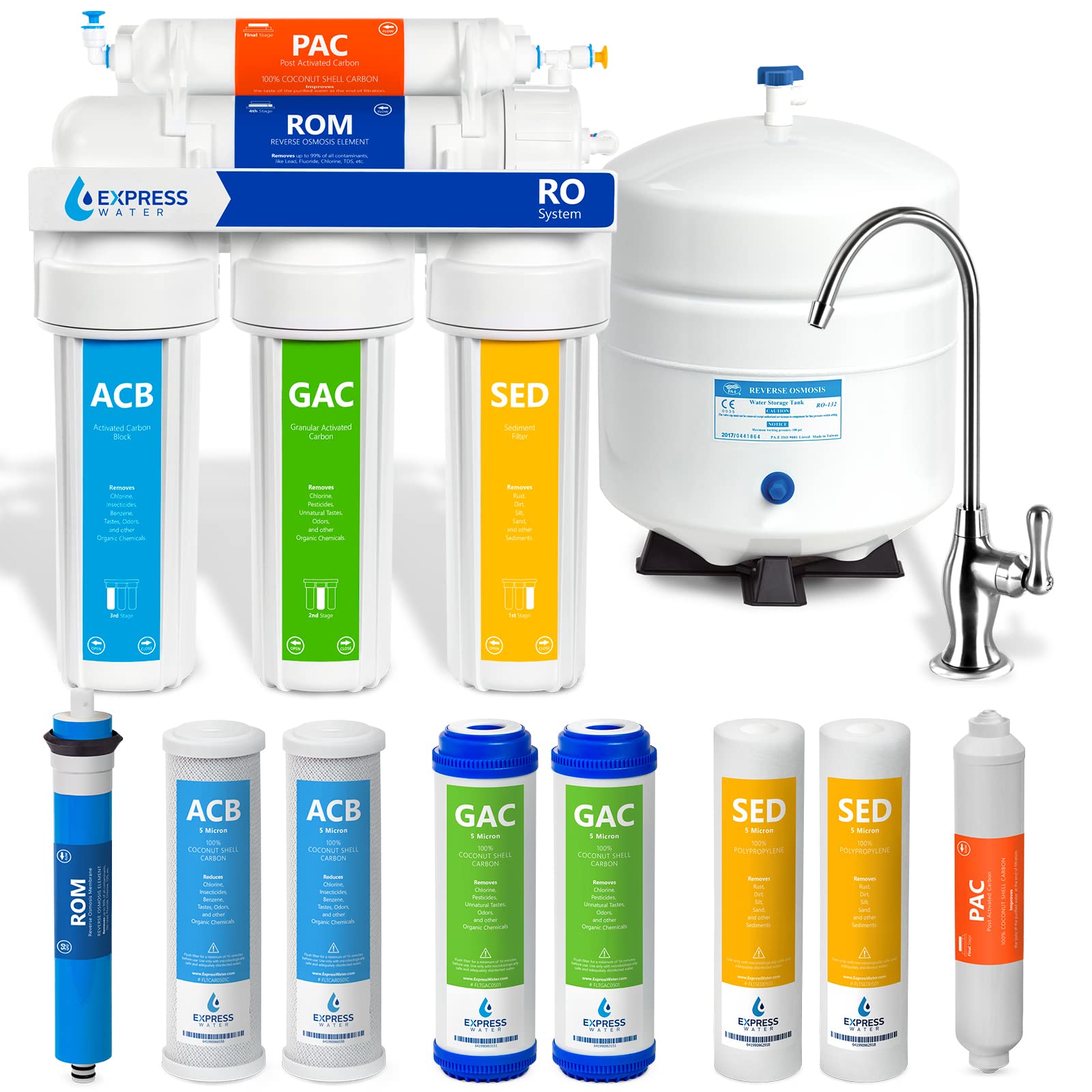 Express Water RO5DX Reverse Osmosis Water Filtration System with 3-Year Replacement Filters - Under Sink Drinking Water Purifier for Home & Kitchen Use