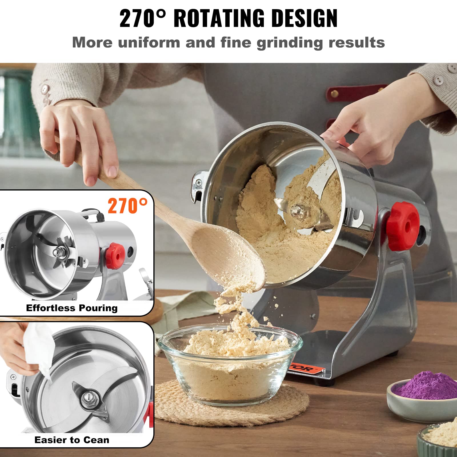 VEVOR 2500g Commercial Electric Grain Grinder - 3750W High-Speed Stainless Steel Mill for Coffee, Corn, Pepper & Dry Grains - Perfect for Bakeries, Restaurants & Home Kitchens