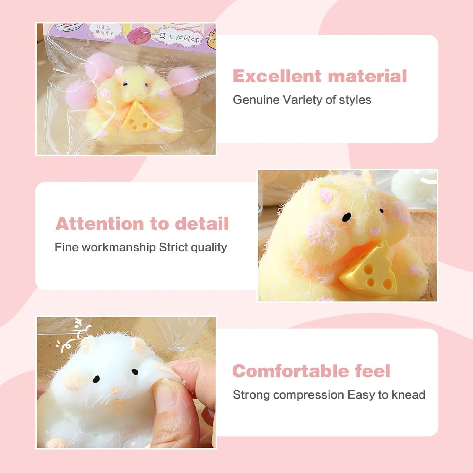 Stress Relief Hamster Squishy Squeeze Toys - Soft Pinch Family Sensory Fidget Toys for Kids & Adults - Fun Stress Ball for Anxiety Relief, ADHD & Office Desk Play