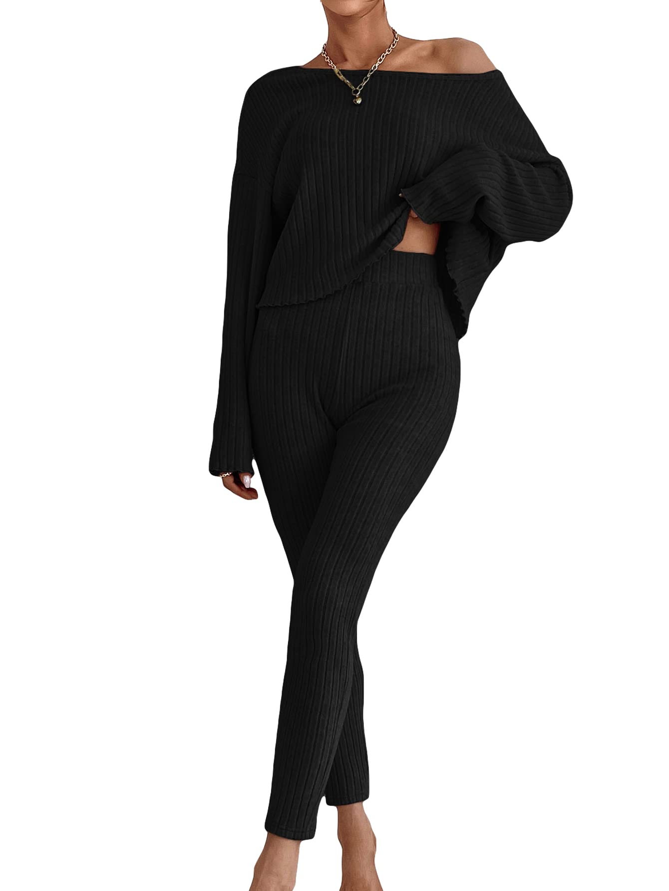 GORGLITTER Women's 2-Piece Outfit Set - Long Sleeve Scoop Neck Top & Jogger Pants Leggings | Casual Loungewear, Yoga, Workout & Streetwear Fashion