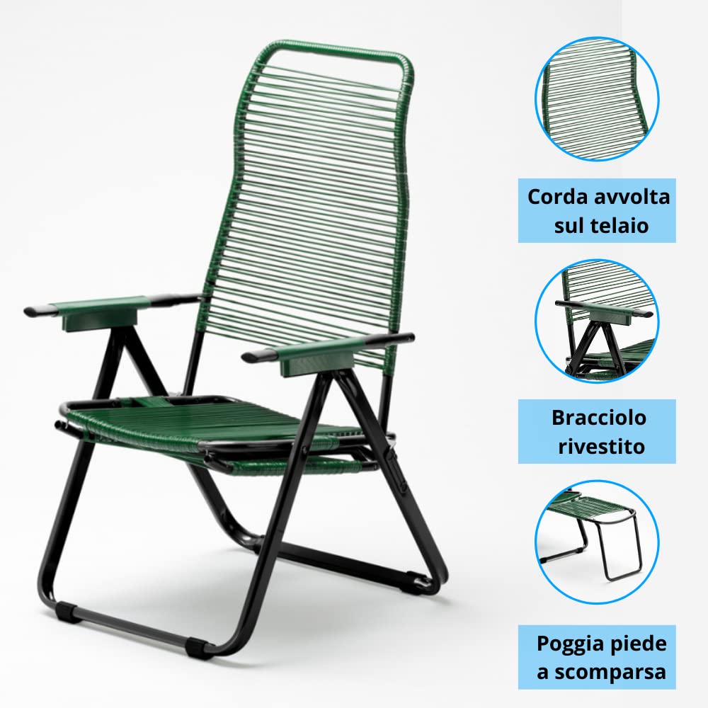 Steel and Plastic Rope Garden Chaise Lounge Chair with Footrest - Indoor & Outdoor Patio Furniture for Poolside, Backyard, and Beach Relaxation (Red)