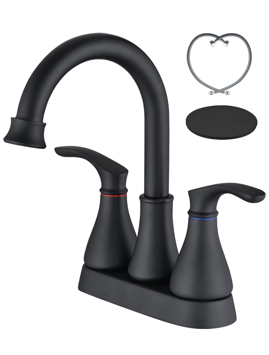 2 Handle Farmhouse Matte Black Bathroom Faucet - 4 Inch Centerset Bathroom Sink Faucet with Pop-up Drain & 304 Stainless Steel Supply Lines - Perfect for Vintage & Modern Bathroom Decor