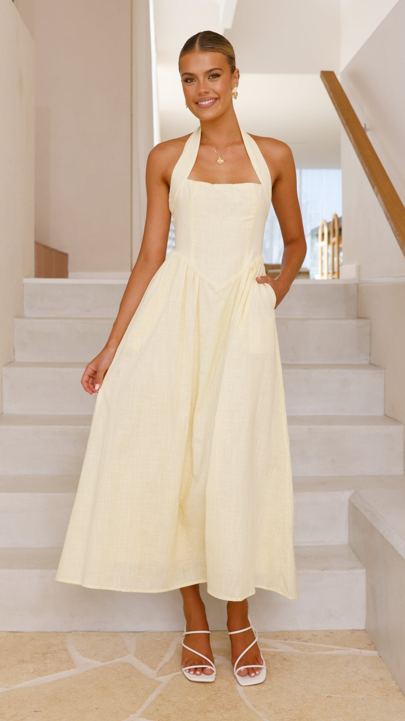 Caden Maxi Dress - Flowy Lemon Print Summer Dress for Women | Beach Vacation, Party & Casual Wear