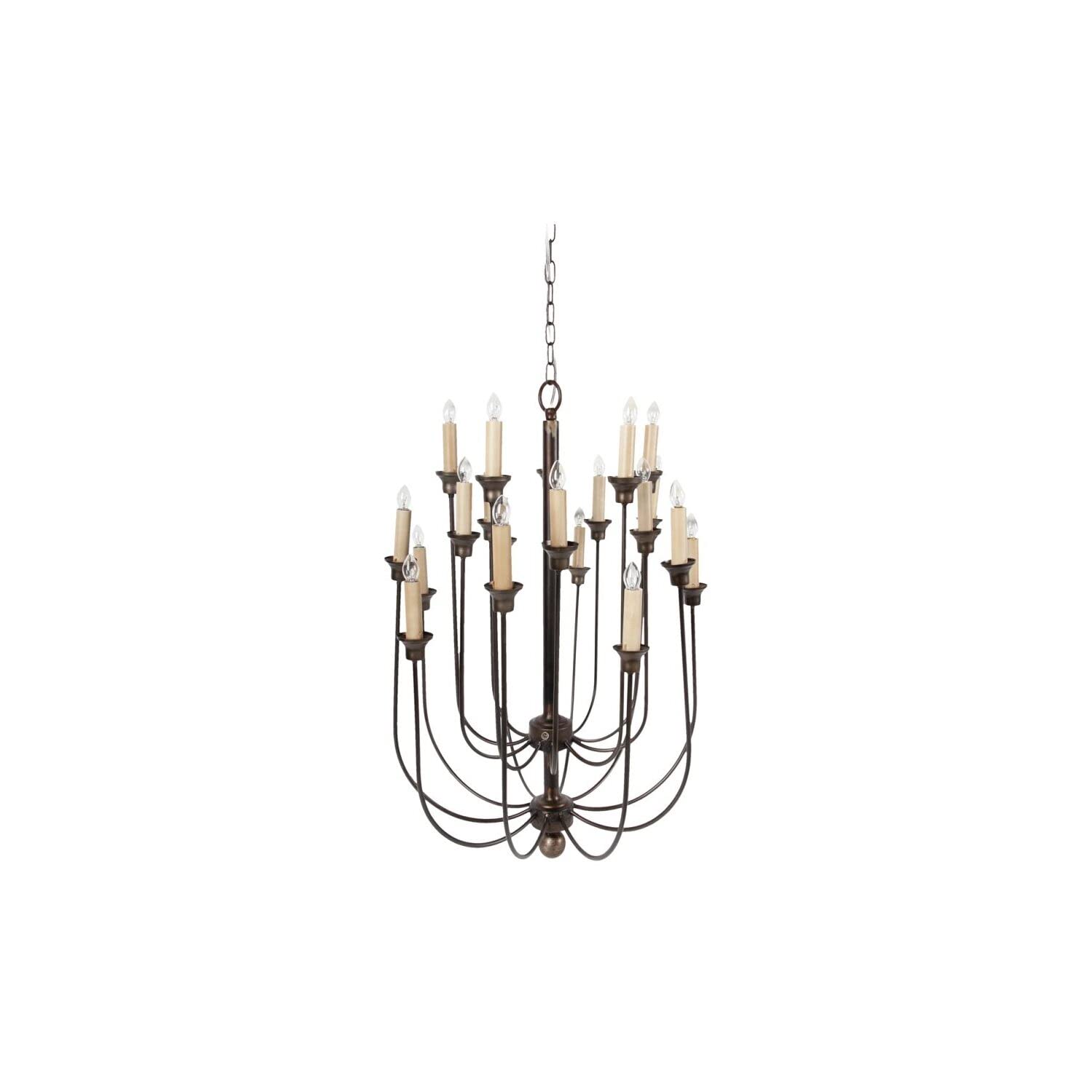 Benzara BM187943 Traditional Decorative Metal Chandelier with Multiple Candles - Bronze & Cream Finish - Perfect for Dining Room, Living Room, or Bedroom Lighting