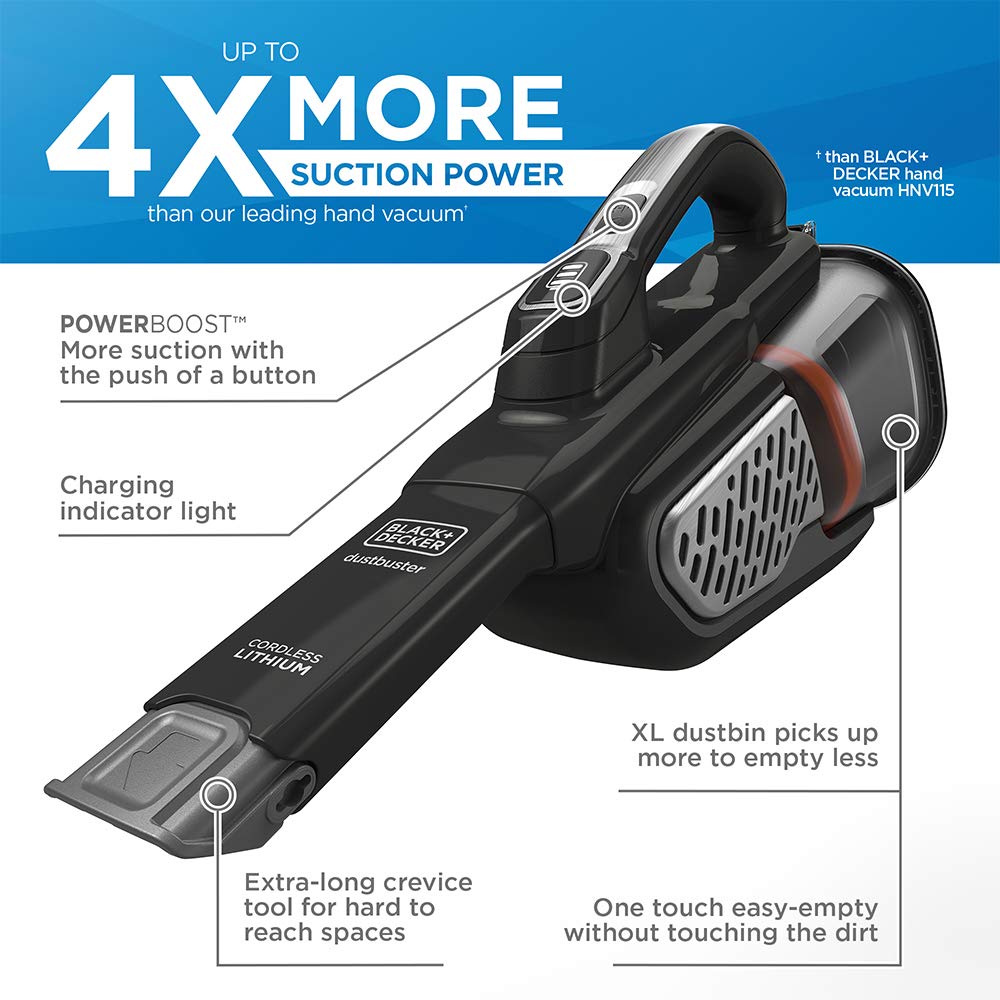 BLACK+DECKER Dustbuster AdvancedClean+ Cordless Handheld Vacuum - 20V Powerful Rechargeable Handheld Vac for Home, Car & Pet Hair | Portable Lightweight for Quick Cleanups on Furniture, Stairs & Tight Spaces