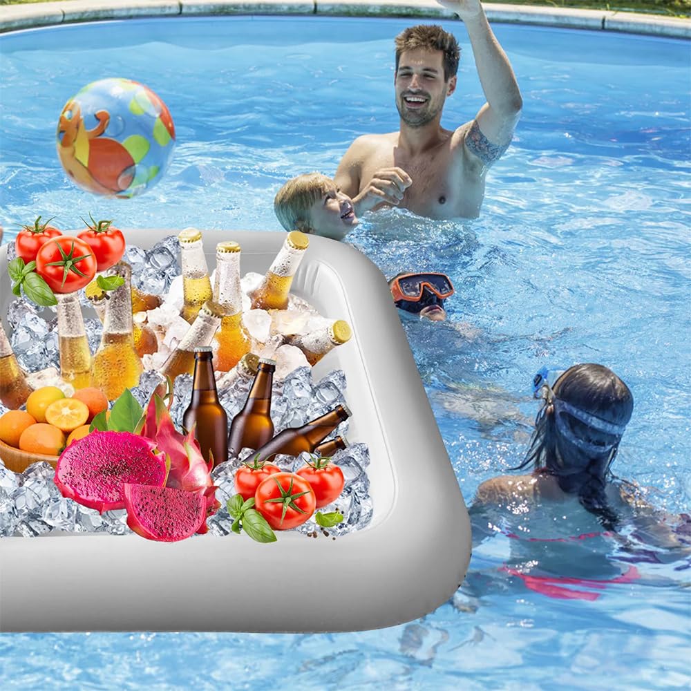 Inflatable Serving Bar with Ice Bucket & Food Cooler - 3-Piece Set (134x64cm) for Pool Parties, BBQs, Picnics & Outdoor Events - Perfect Drink Holder & Salad Tray for Summer Gatherings
