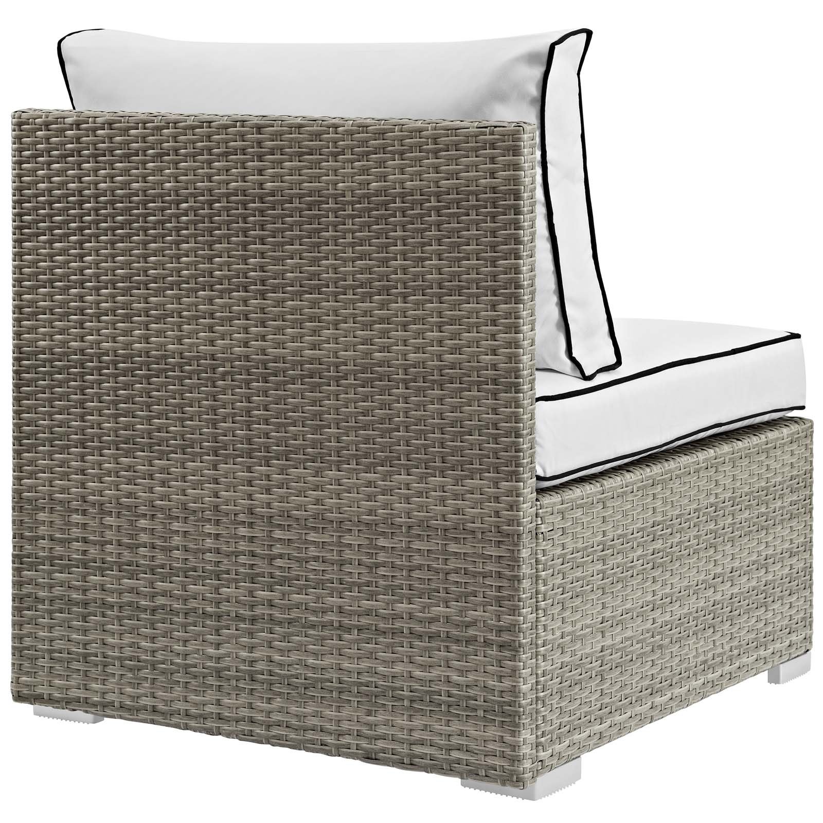 Modway Repose Wicker Rattan Outdoor Patio Armless Sectional Sofa Chair with Cushions - Light Gray White - Perfect for Backyard, Poolside & Garden Relaxation