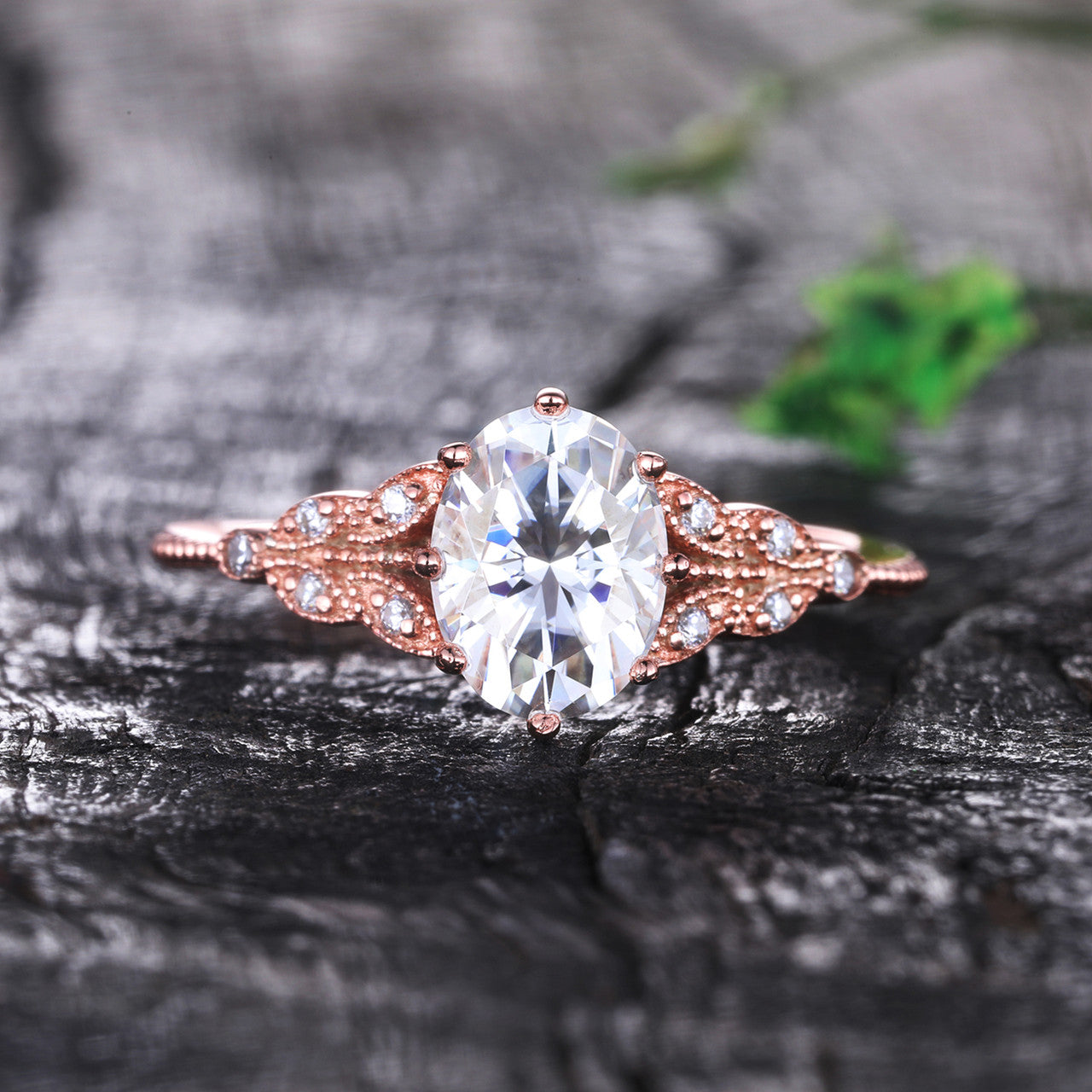 6x8mm Oval Moissanite Engagement Ring - Art Deco Rose Gold Vintage Wedding & Promise Ring for Women | Perfect for Proposals, Anniversaries, and Special Occasions