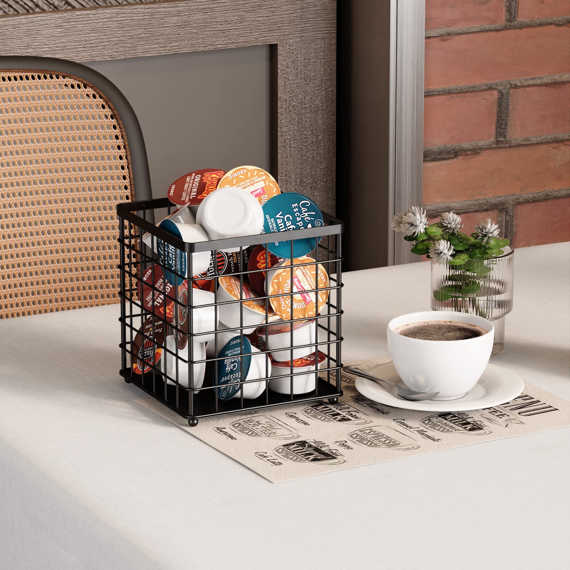 Black Coffee Pod Holder & K Cup Organizer - Countertop Storage Container for Keurig Pods, Creamer & Coffee Bar Accessories | Perfect for Kitchen, Office & Coffee Station Organization