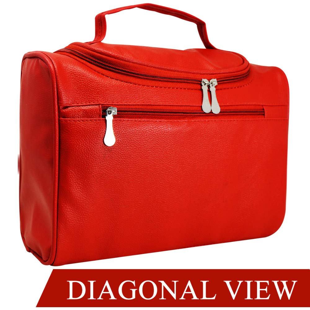 Adbeni Large Waterproof Travel Cosmetic Bag for Women & Men | Multifunctional Makeup Organizer | Grooming Kit Storage for Toiletries, Accessories & Essentials | Perfect for Vacation, Gym & Daily Use (Red-08)