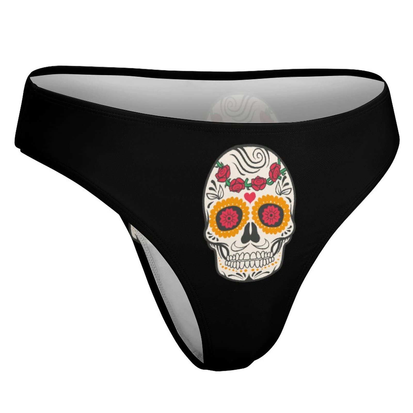 BAIKUTOUAN Sugar Skull Print Women's T-Back Thong Panties - Soft Cotton Underwear for Halloween, Day of the Dead & Everyday Wear
