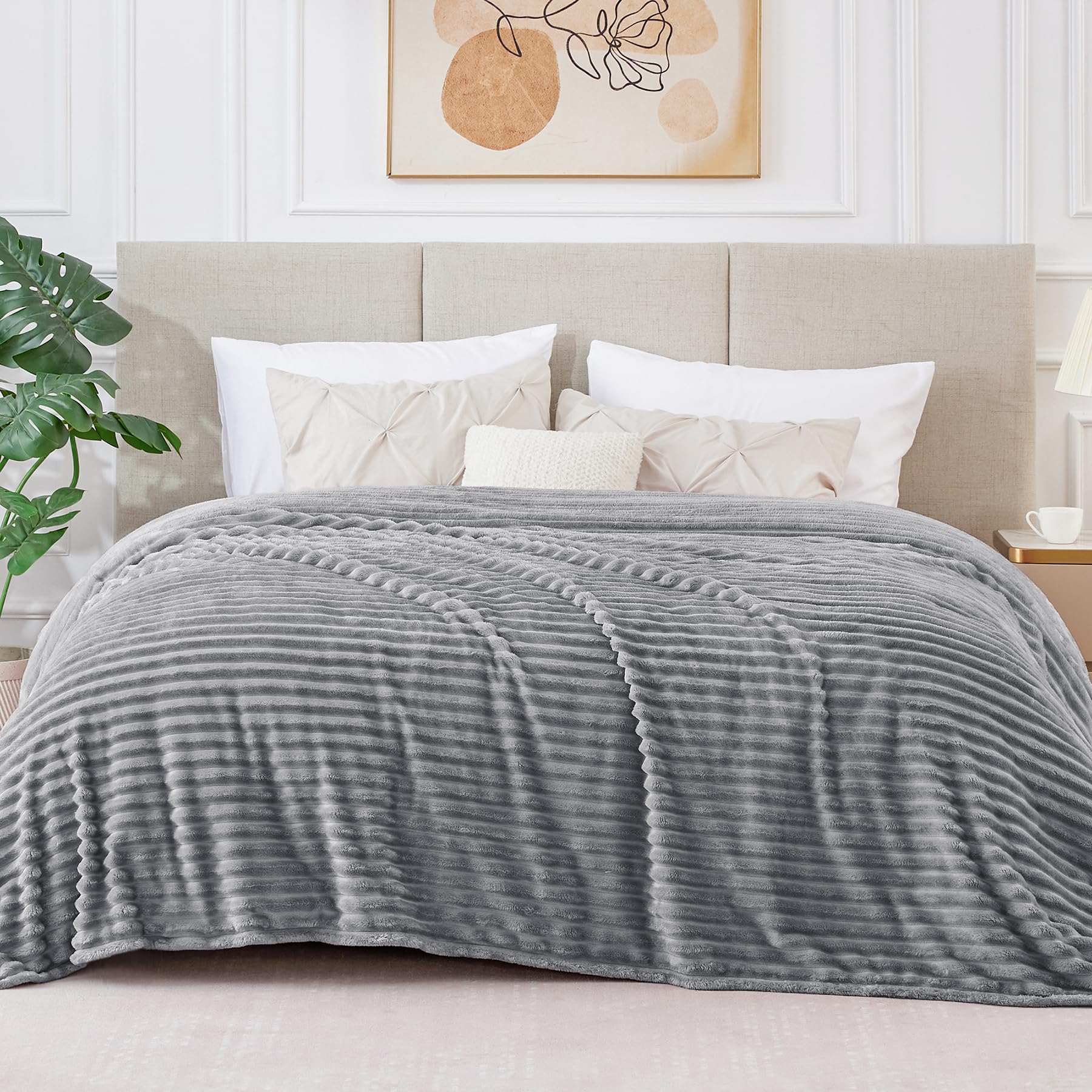 BEDELITE 3D Ribbed Jacquard Fleece Blanket Queen Size 90x90 Inches - Ultra Soft, Warm & Lightweight Plush Throw Blanket for Couch, Bed, Sofa - Perfect for Winter Nights, Movie Time & Home Decor (Grey)