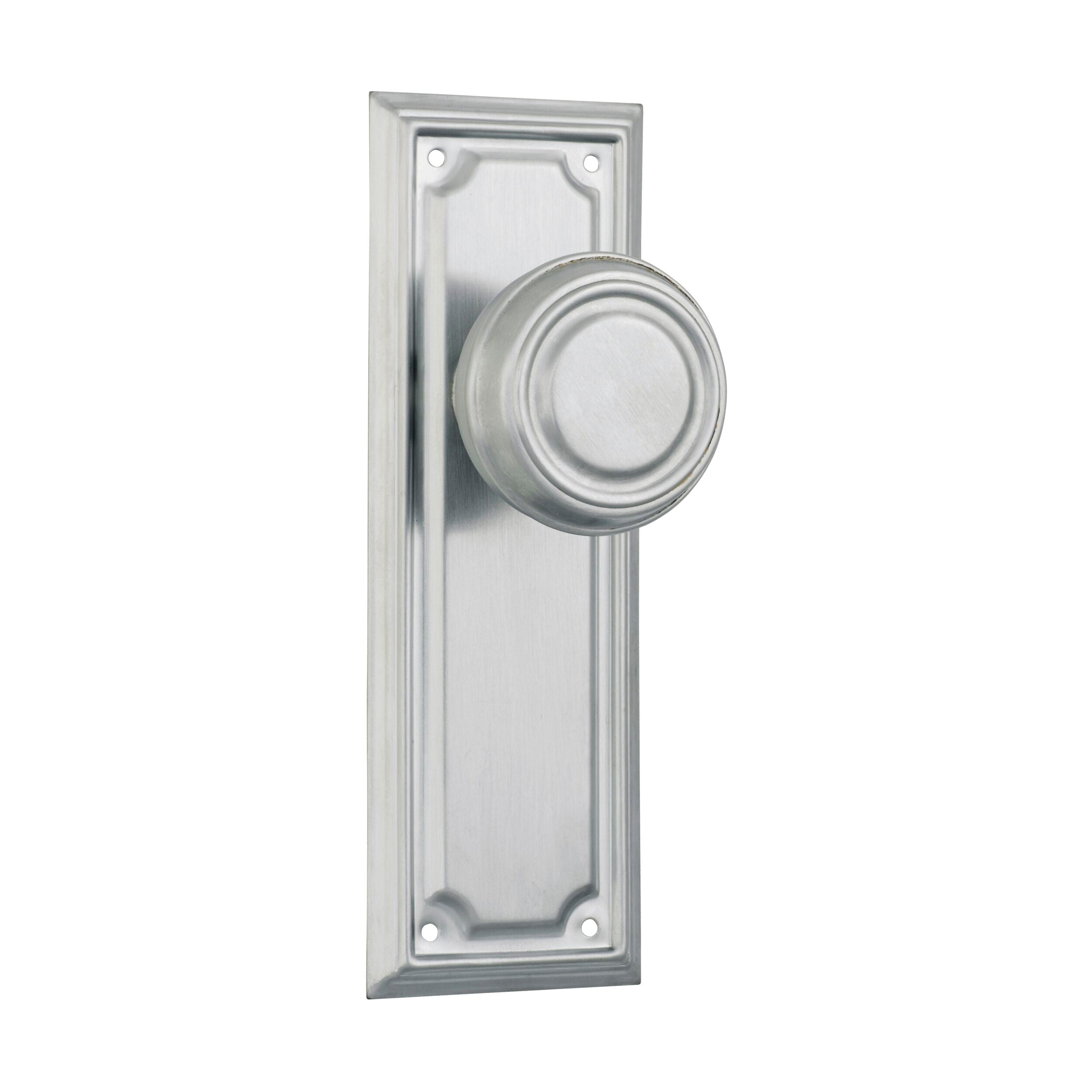 Edwardian Style Door Knob & Latch Set - Satin Chrome Finish (H185xPW60xP57mm) - Perfect for Vintage Home Decor, Bedroom & Bathroom Doors