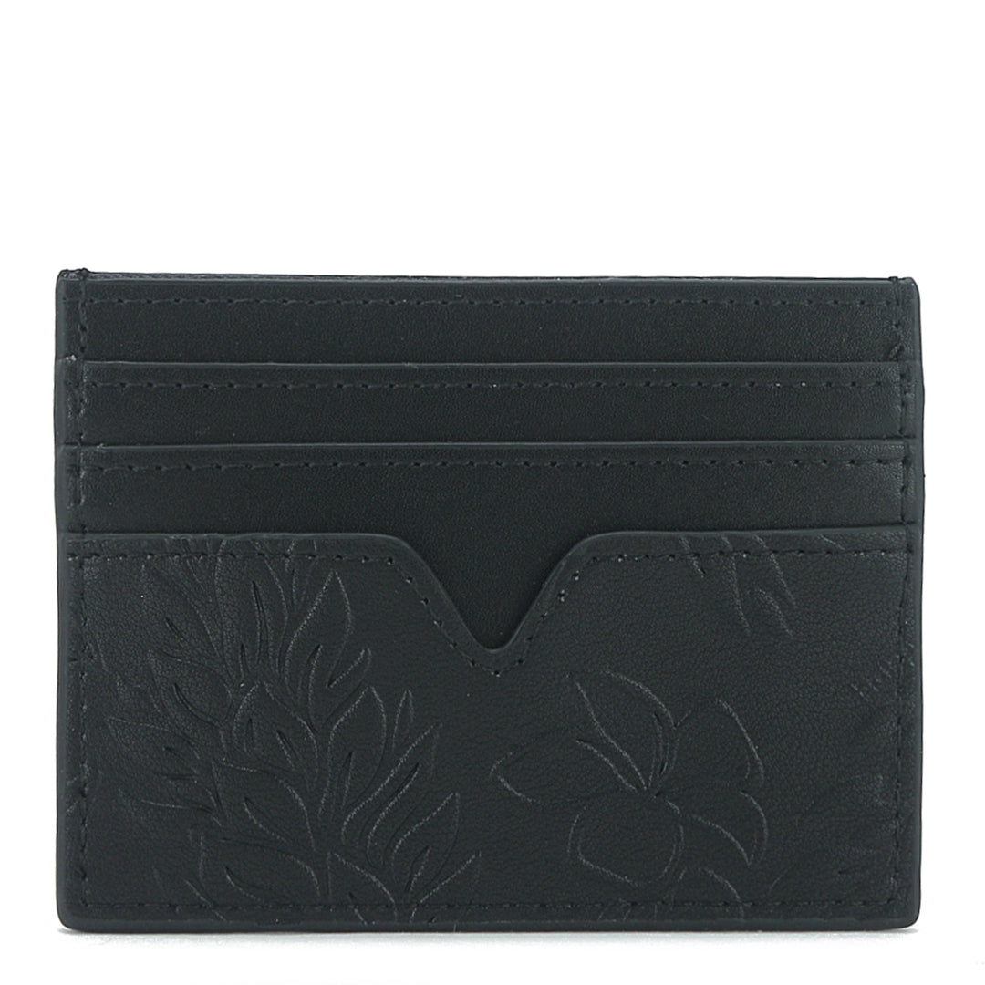 Meilany Ginger Embossed Black Leather Card Holder - Slim RFID Blocking Wallet for Credit Cards & ID (Perfect for Travel, Business, and Everyday Use)