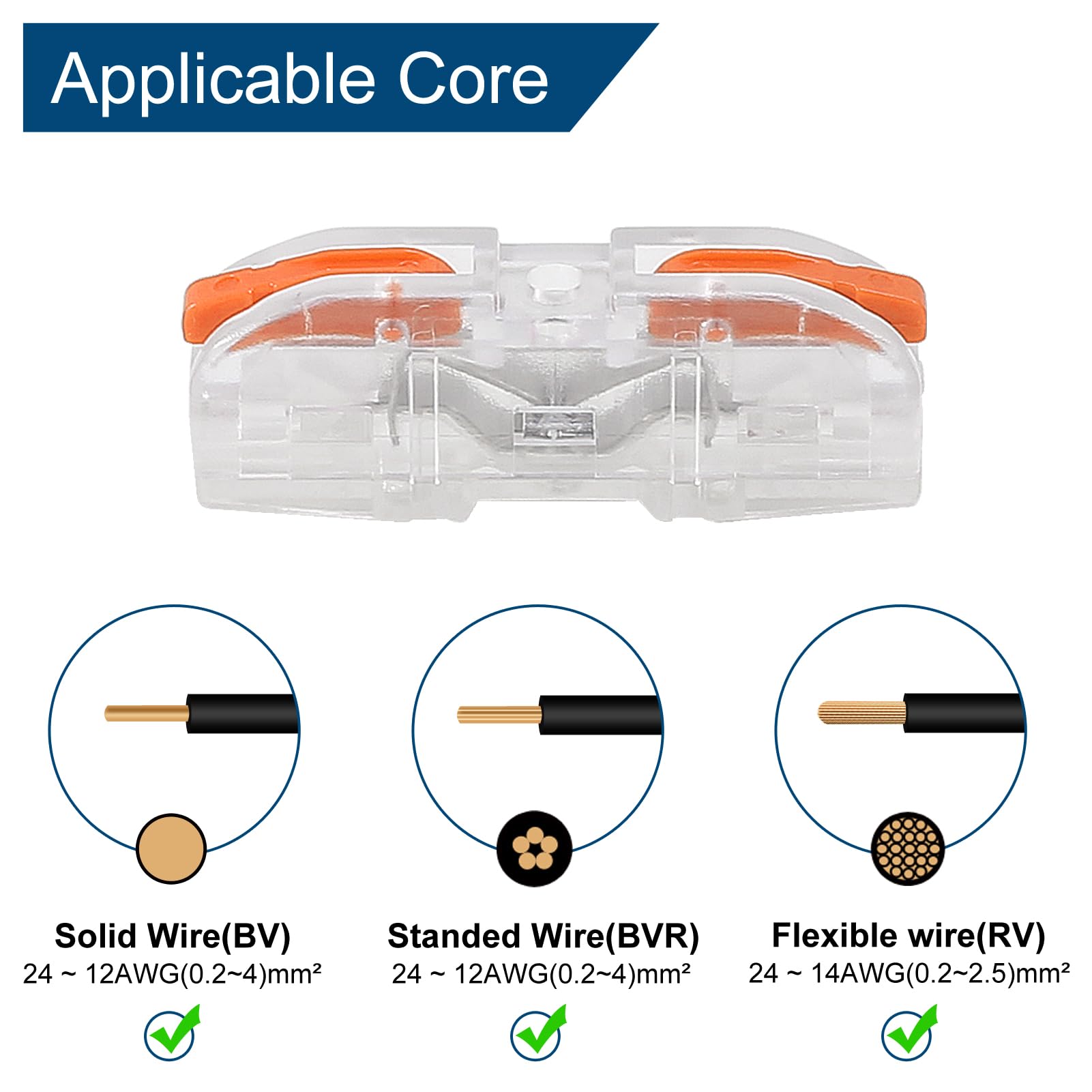 20pcs Orange Lever Wire Connectors - Compact 1 to 1 Inline Electrical Connectors for 28-12 AWG Wires | DIY Home Wiring, Electrical Repairs & Automotive Applications