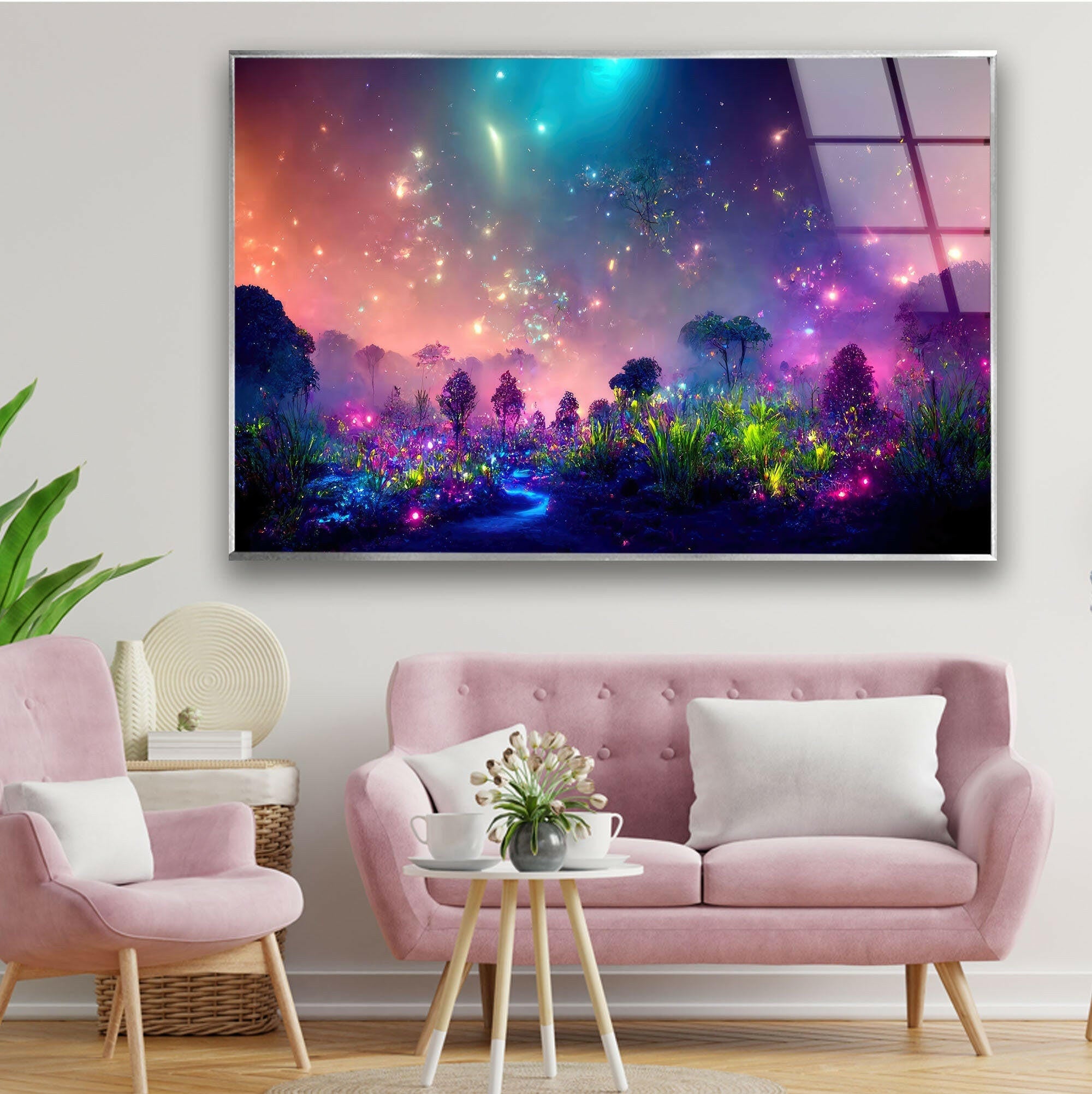 Glowing Bioluminescent Plants Wall Art - Unique LED Glass Decor for Home & Office - Perfect for Bedroom, Living Room, and Indoor Garden Decor