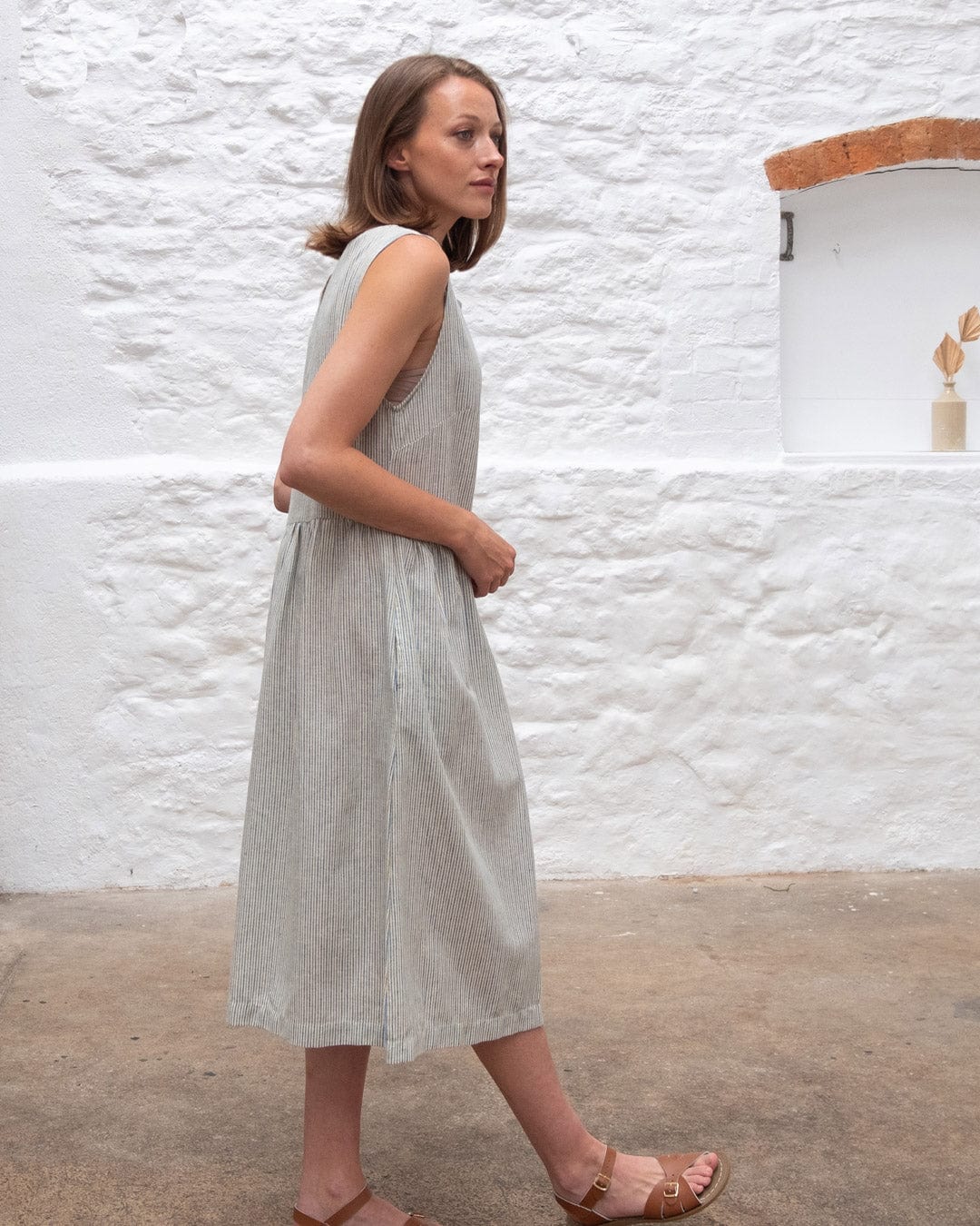 Elaine Women's Cotton & Linen Striped Summer Dress - Casual Boho Style for Beach, Vacation & Everyday Wear