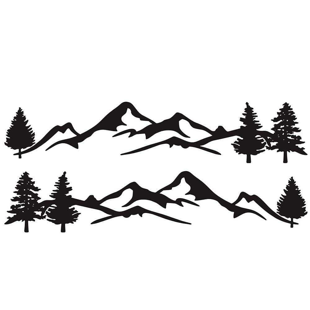 2Pcs Black Mountain Tree Forest Car Side Body Stickers - Custom PVC Graphic Decals for Cars, Trucks & SUVs - Waterproof & Durable Vinyl Decals for Outdoor Adventure & Off-Road Enthusiasts