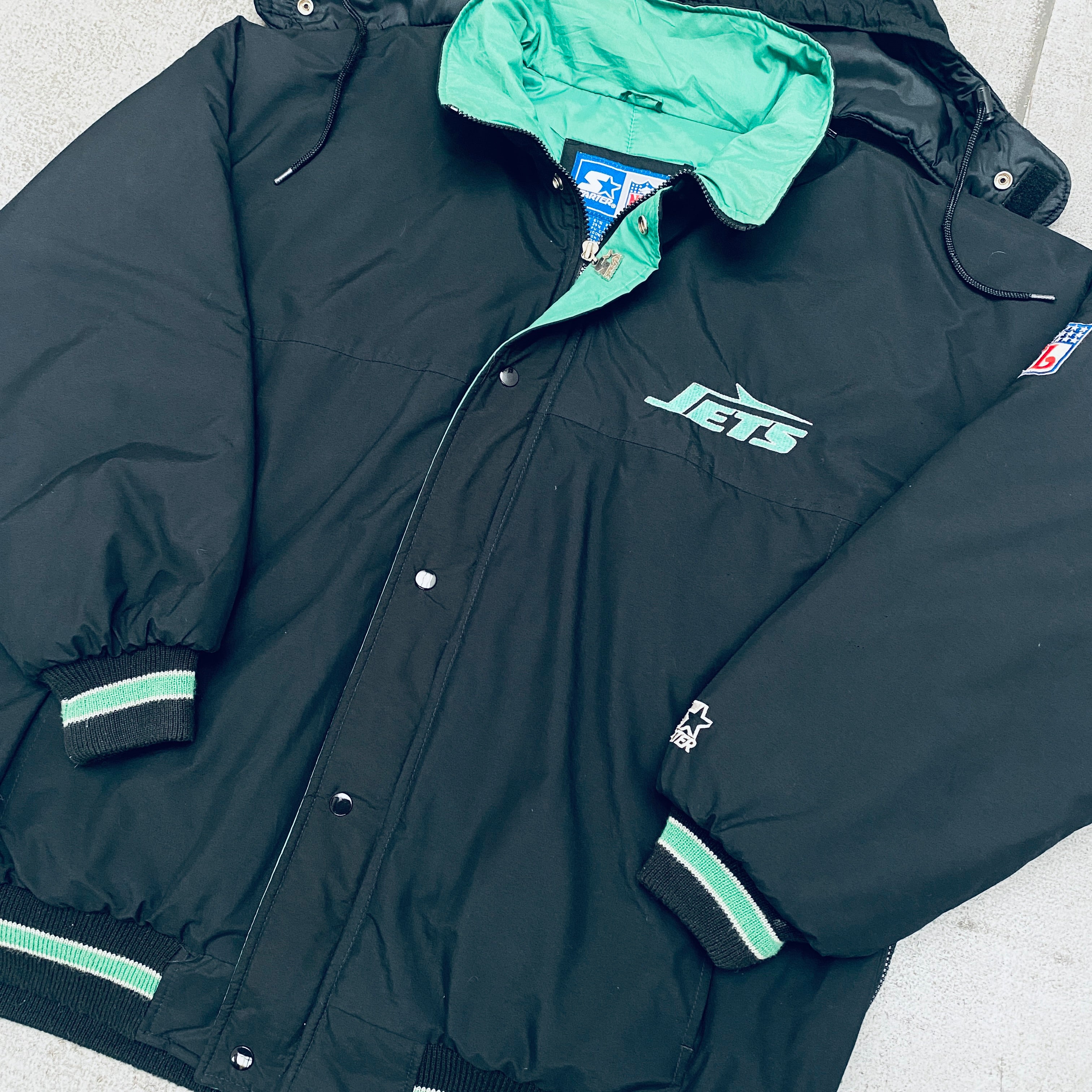 New York Jets 1990s Blackout Full-Zip Starter Parka Jacket - XL | Vintage NFL Football Fan Apparel for Men | Game Day, Tailgating & Cold Weather Outerwear