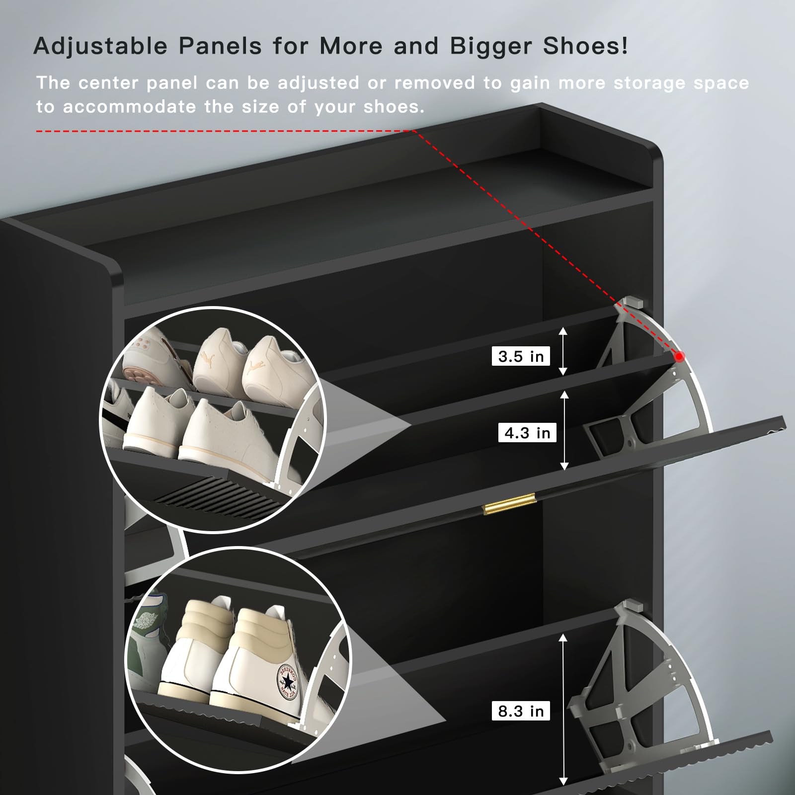 Slim Wooden Shoe Storage Cabinet with 2 Flip Drawers - Freestanding Shoe Organizer with Cubby and Shelf, Holds 24 Pairs - Hidden Narrow Shoe Rack for Entryway, Hallway, Closet, or Bedroom - Black