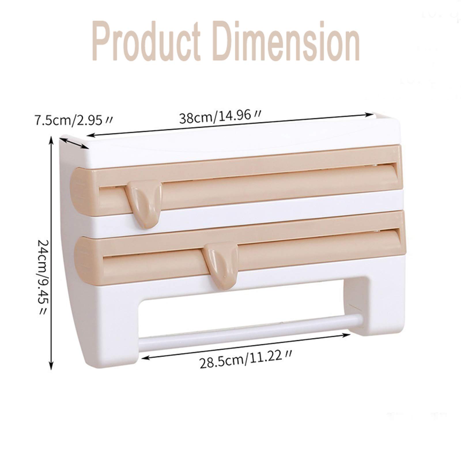 4-in-1 Wall Mounted Kitchen Roll Holder Dispenser - Space Saving Shelf for Cling Film, Tin Foil & Paper Towel Storage with Built-in Cutting Tool | Perfect for Small Kitchens, RVs & Apartments