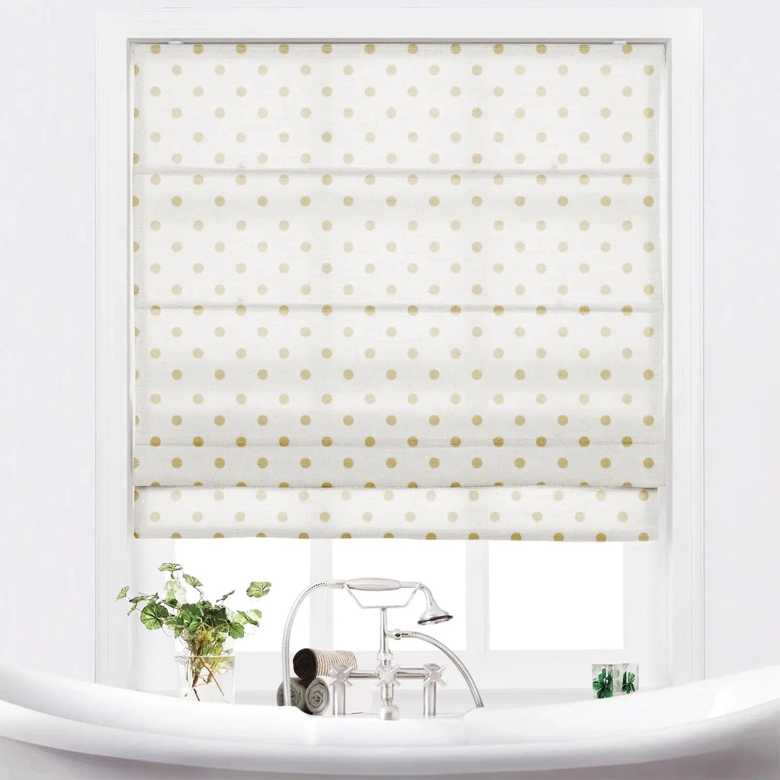 Stefana Silver Printed Cordless Roman Shade - Blackout Window Treatment for Bedroom & Living Room - Plus Size Custom Window Coverings