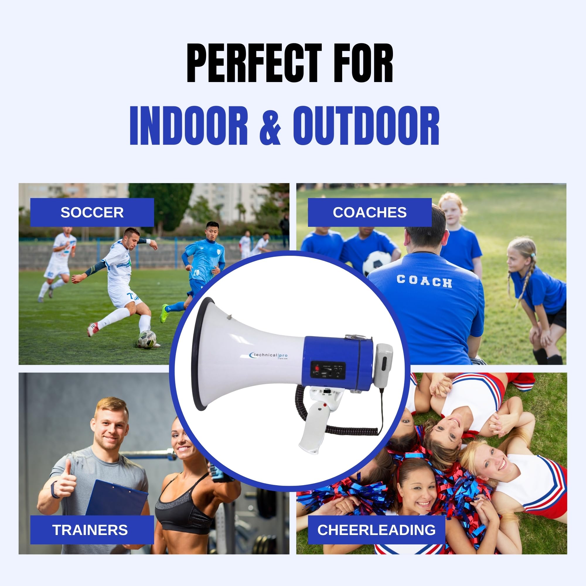 Technical Pro Portable 75-Watt Megaphone Bullhorn with Detachable Microphone & Rechargeable Battery - Built-in AC Charger for Coaches, Cheerleaders, Sports Trainers & Outdoor Events