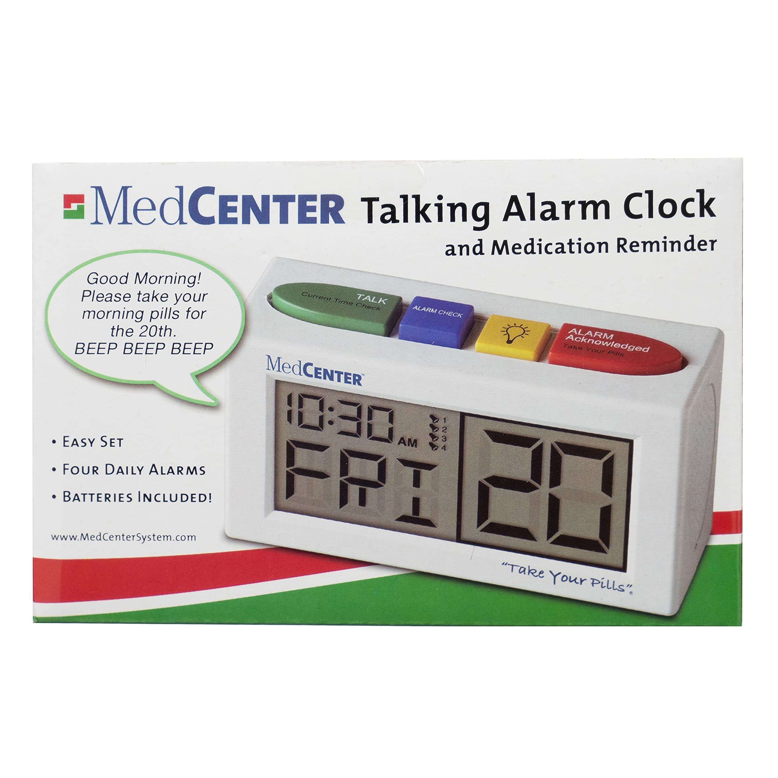 Sammons Preston MedCenter Talking One-Month Medication Organizer - 7 Day Pill Box with Alarm Reminder for Seniors & Travel - Perfect for Daily Vitamins, Prescriptions & Health Management