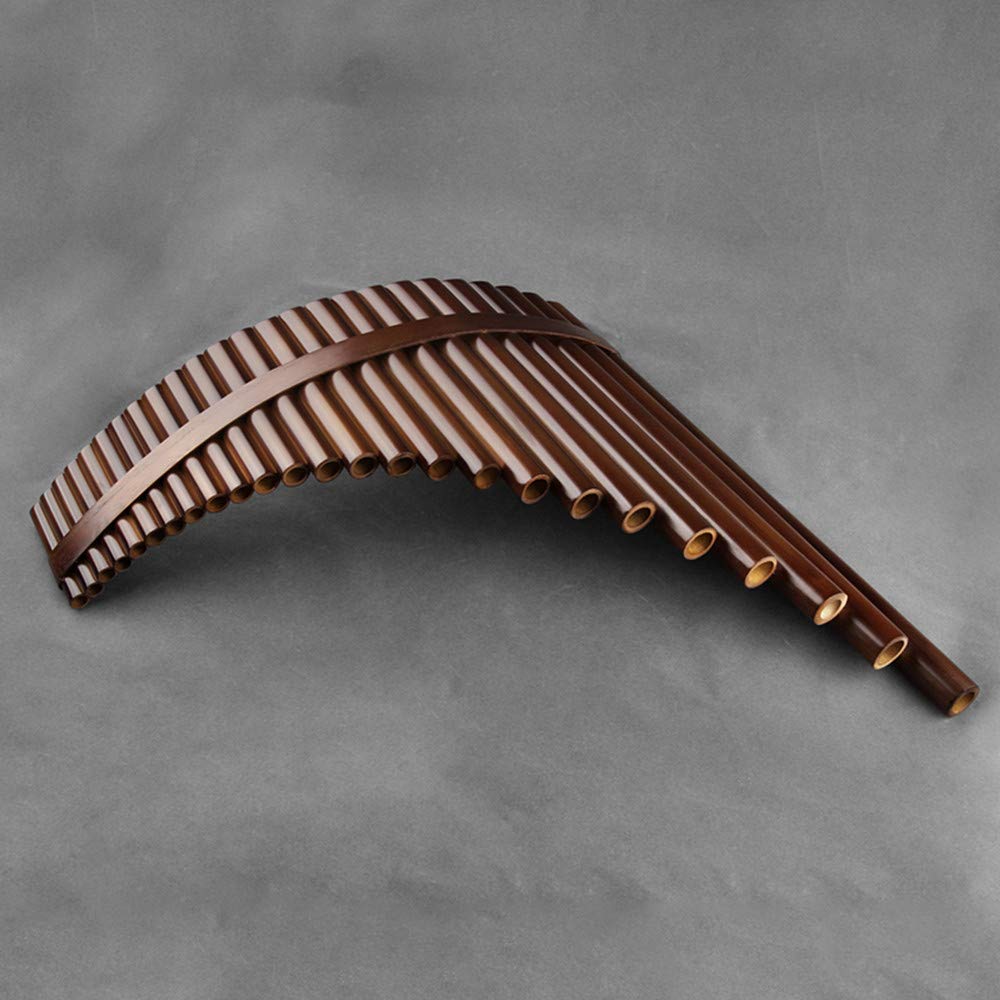 Professional 22/25 Pipes C Key Pan Flute - Traditional Chinese Musical Instrument, Easy to Learn Pan Pipes with Brown Finish & Black PU Bag (25-Left Hand) - Perfect for Beginners, Performances, and Cultural Music Enthusiasts