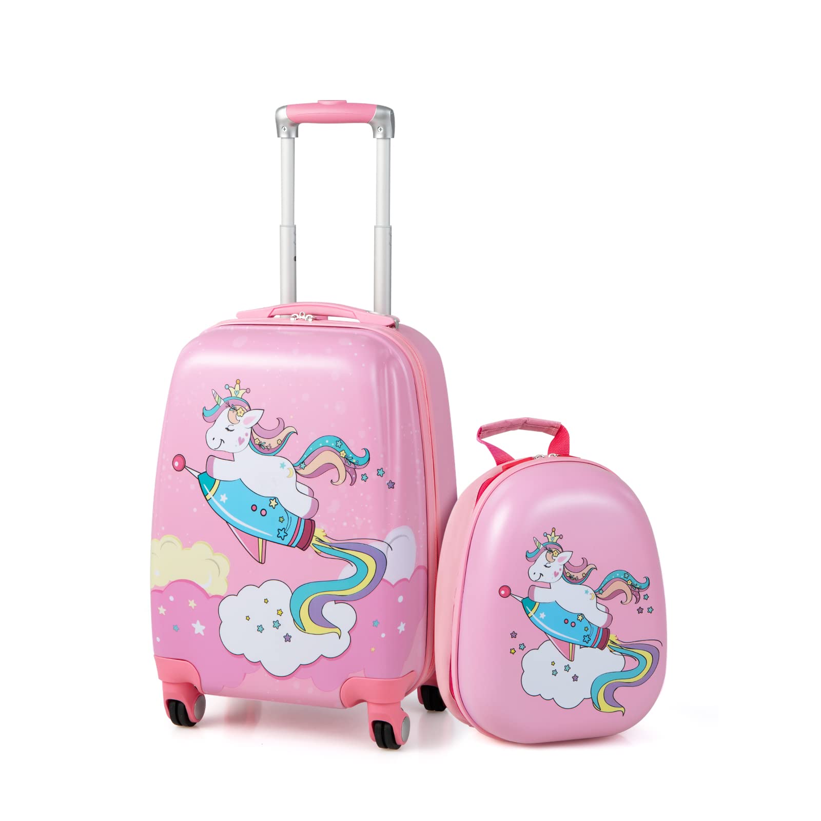 GYMAX 2-Piece Kids Carry-On Luggage Set with 4 Spinner Wheels - 12