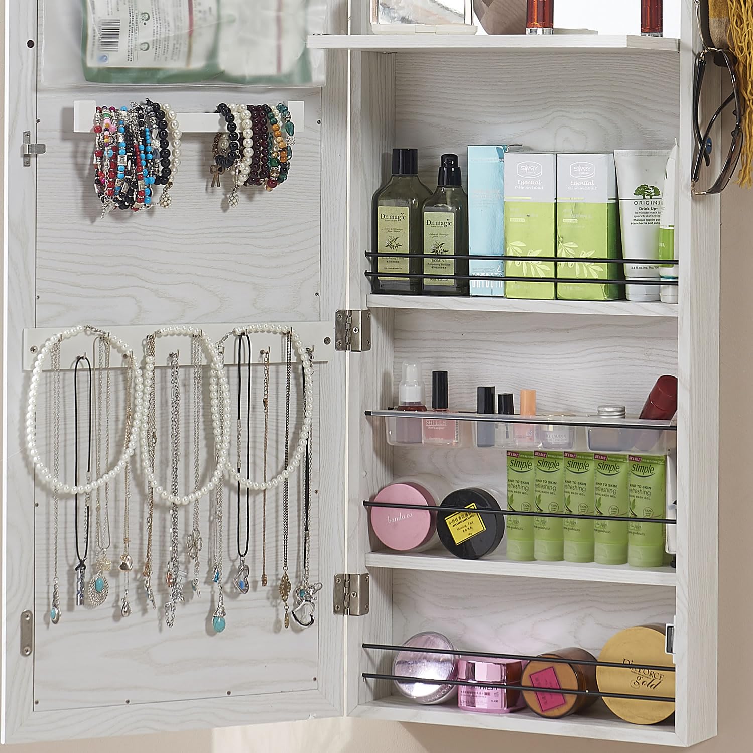 GISSAR Jewelry Mirror Armoire - Wall Mount Over The Door Cabinet Storage Organizer with Lockable Full Length Mirror (White) - Perfect for Bedroom, Closet & Bathroom Organization