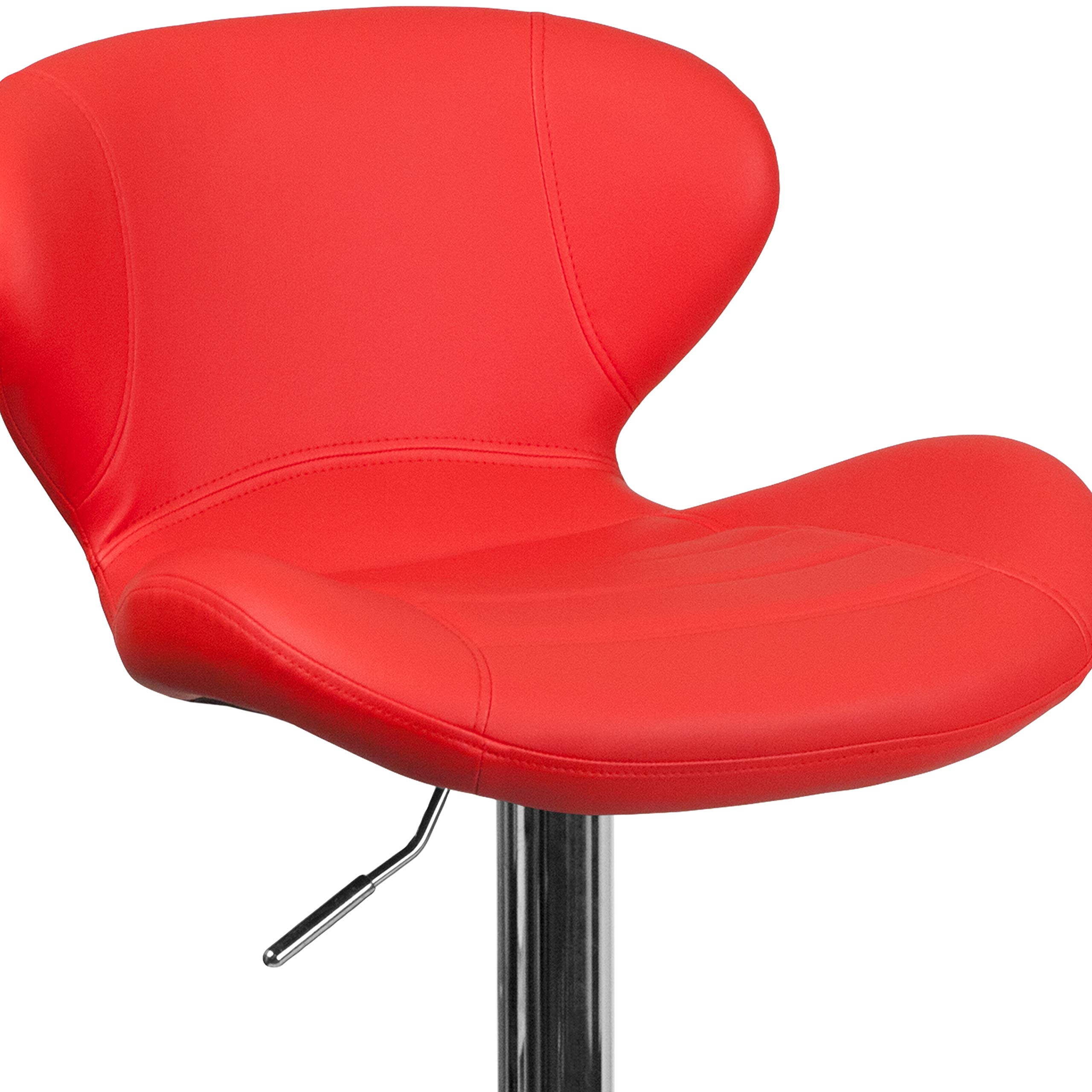 Adjustable Height Red Vinyl Bar Stool with Curved Back - Perfect for Kitchen Islands, Breakfast Bars & Home Decor