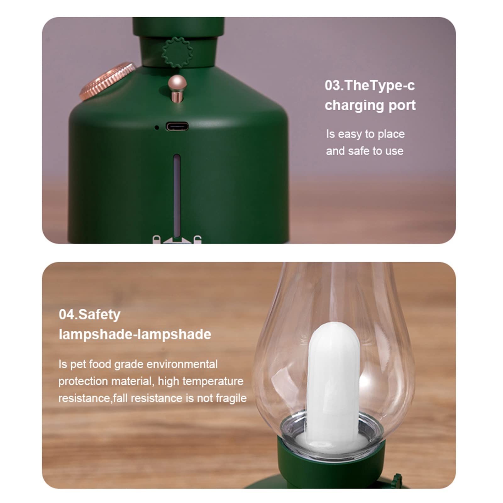 Retro Humidifier Lamp - 1200mAh Rechargeable Wireless Aroma Diffuser with Essential Oils & 7-Color LED Lights, Cool Mist for Home, Office, Bedroom, Nursery, and Car - Quiet Air Humidifier for Better Sleep and Relaxation