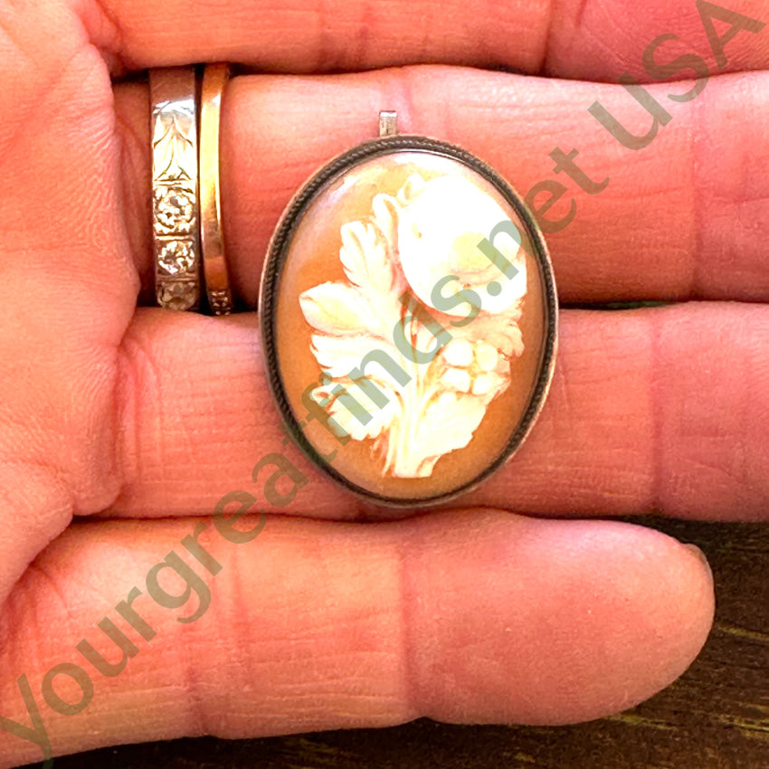 Vintage 800 Silver Hand-Carved Shell Flower Cameo Pendant Pin Brooch - Elegant Jewelry for Women, Gift for Her, Perfect for Weddings & Special Occasions