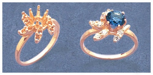 14K Gold or Sterling Silver 6mm Round Flower Dinner Ring with Accents - Size 6.5, Pre-Notched Blank Setting (163 267/143 267) - Perfect for Weddings, Anniversaries & Special Occasions