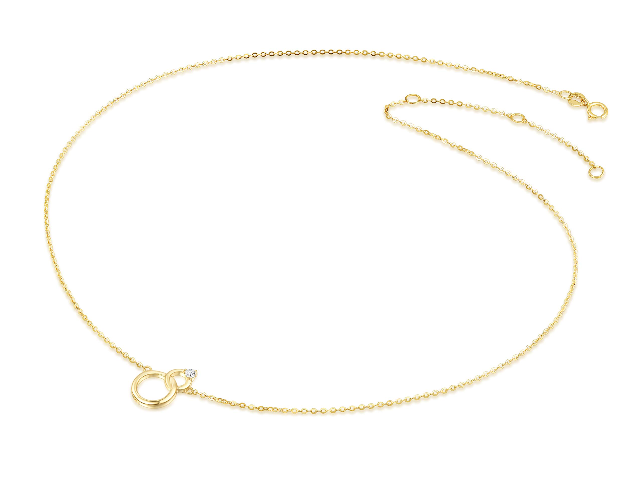 14K Solid Gold Diamond Infinity Circle Pendant Necklace for Women - Dainty Two Interlocking Circles Fine Jewelry - Birthday Gift for Wife, Mom, Her - 16
