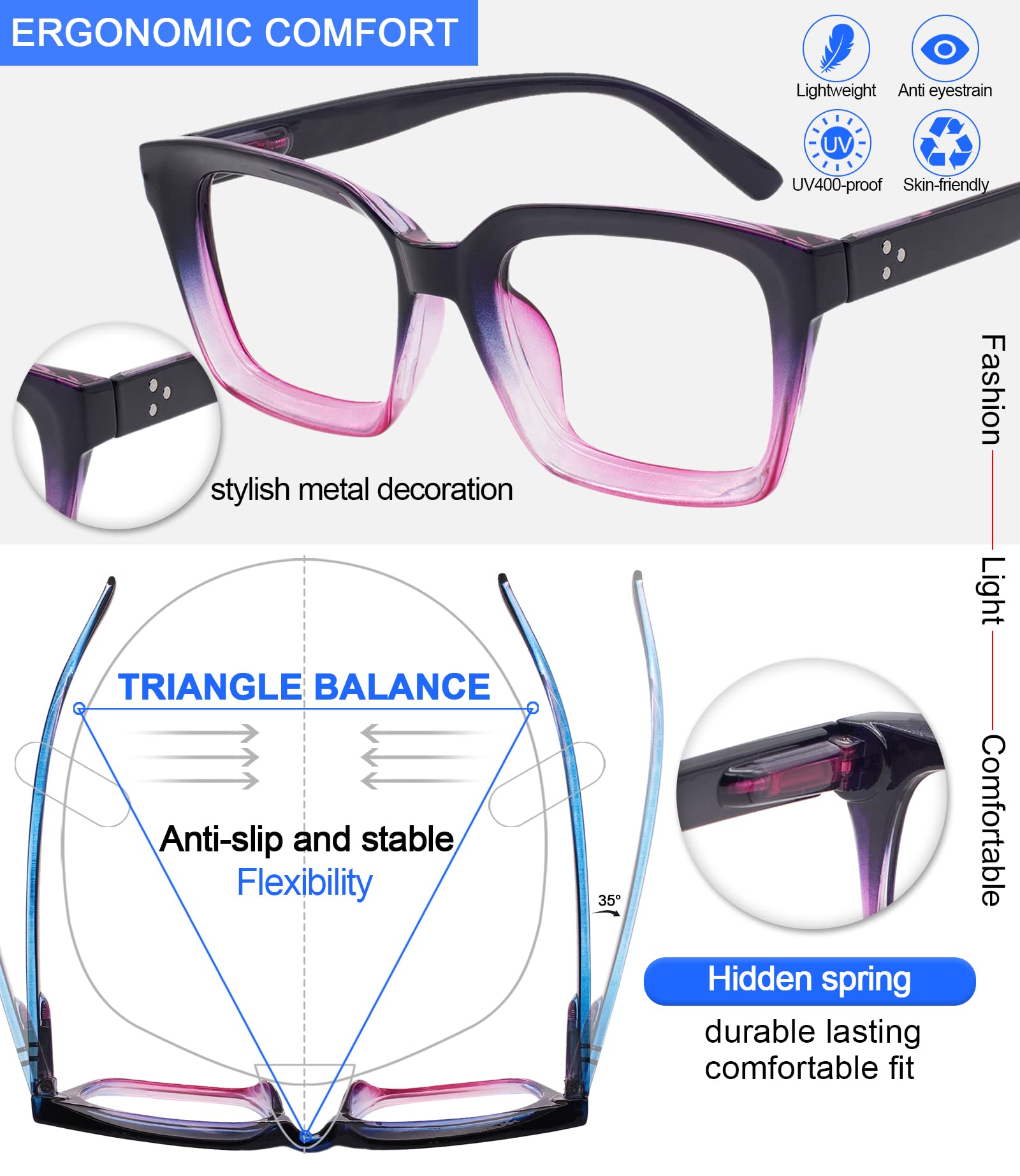 Blue Light Blocking Reading Glasses for Women - MARE AZZURO Computer Readers with Anti-Glare Protection (0 to 6.0 Strength Options) - Purple Frame 3.50 Strength - Perfect for Office Work, Screen Time & Digital Eye Strain Relief