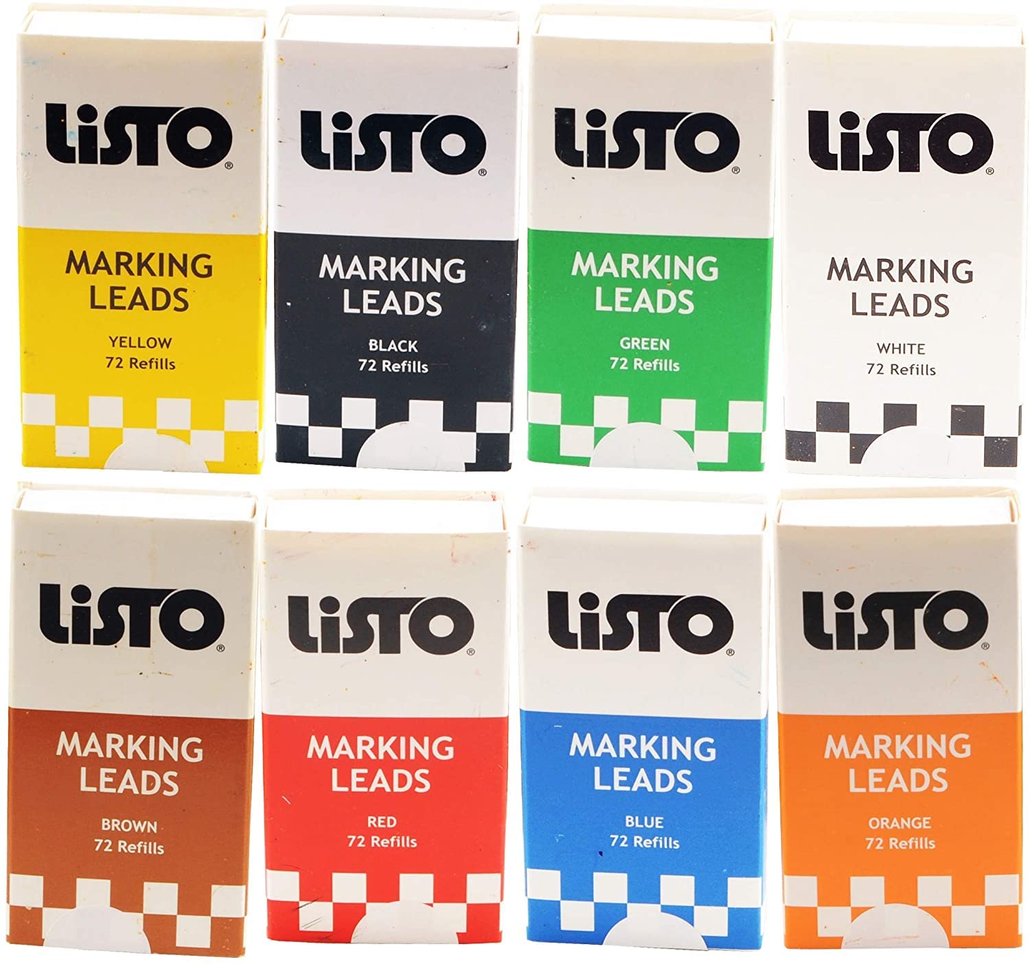 Listo 162 Marking Pencils Refill Kit - 72 Refill Leads per Box (8-Pack) - Black, Blue, Brown, Green, Orange, Red, White, Yellow - Grease Pencils, China Marking Pencils, Wax Pencils for Woodworking, Metal Marking & DIY Crafts