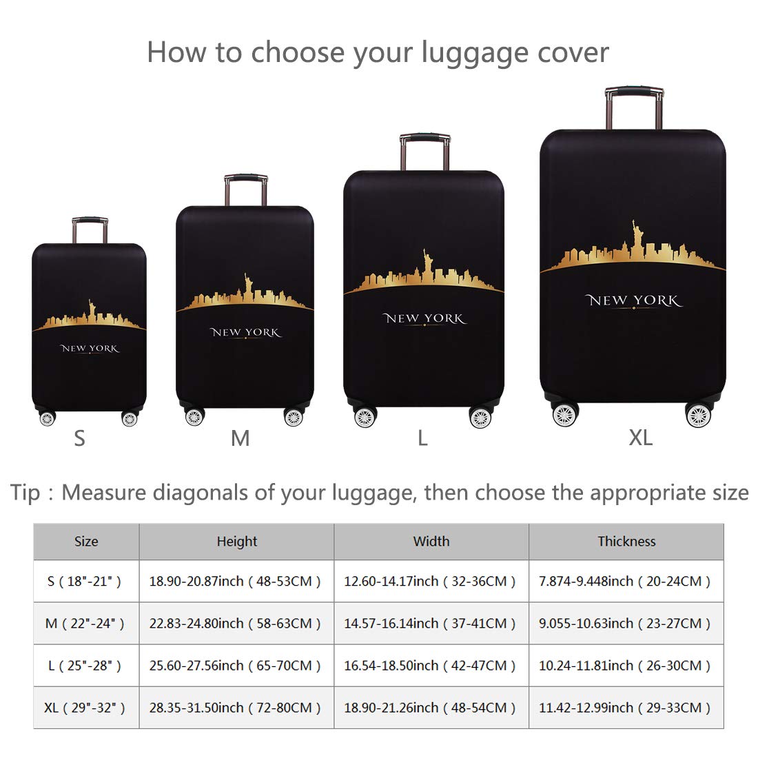 Washable Spandex Luggage Cover for Travel - Thickened Protective Suitcase Cover Fits 18/24/28/32 Inch Bags (XL 29