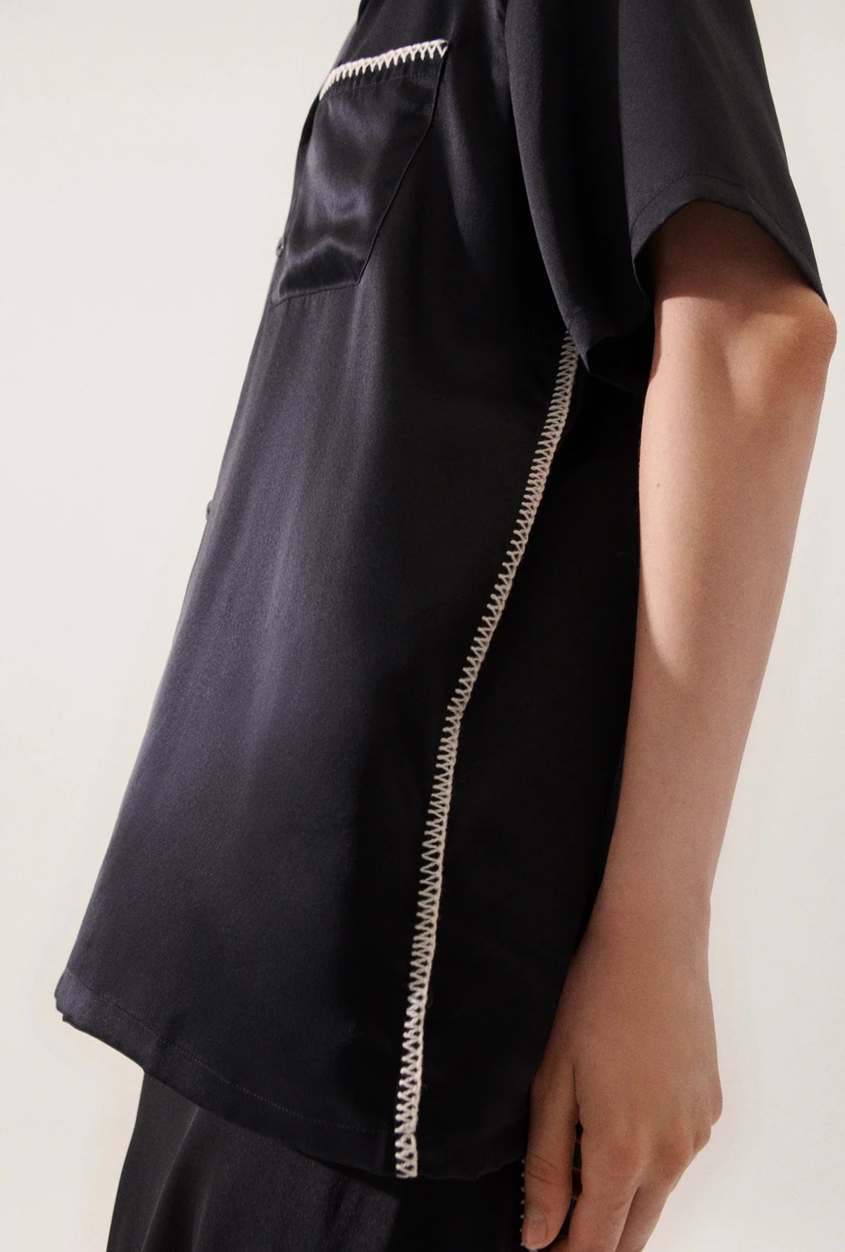 Men's Camp Shirt with Blanket Stitch Detail in Black - Perfect for Casual Outings and Outdoor Adventures