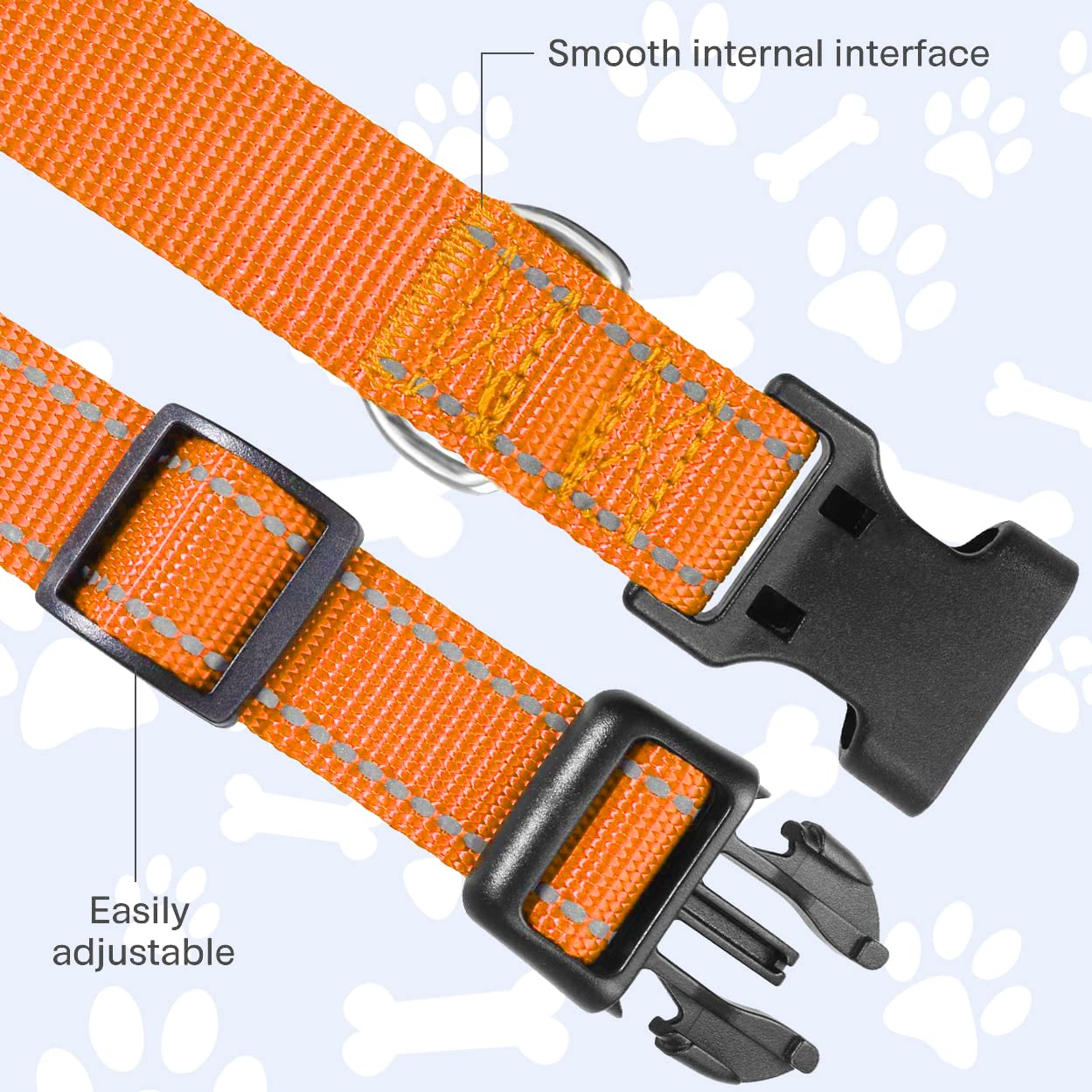 Reflective Nylon Dog Collar for Small Dogs - Adjustable Puppy Collar with Quick Release Buckle, 3/8