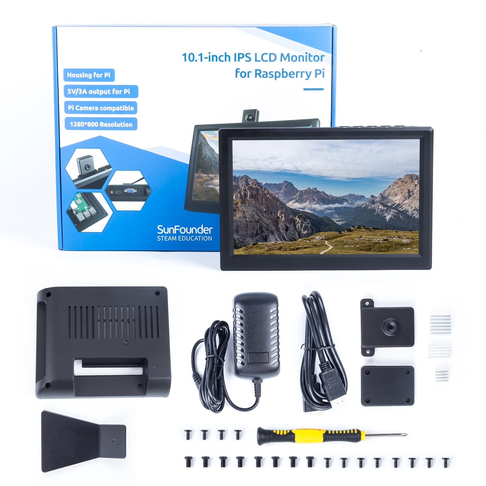 10.1 Inch 1280×800 IPS LCD Display with Cooling Fan - Portable Raspberry Pi Screen for Pi 4B/3B+/400 & Windows PC - All-in-One Design for Programming, Gaming & DIY Projects