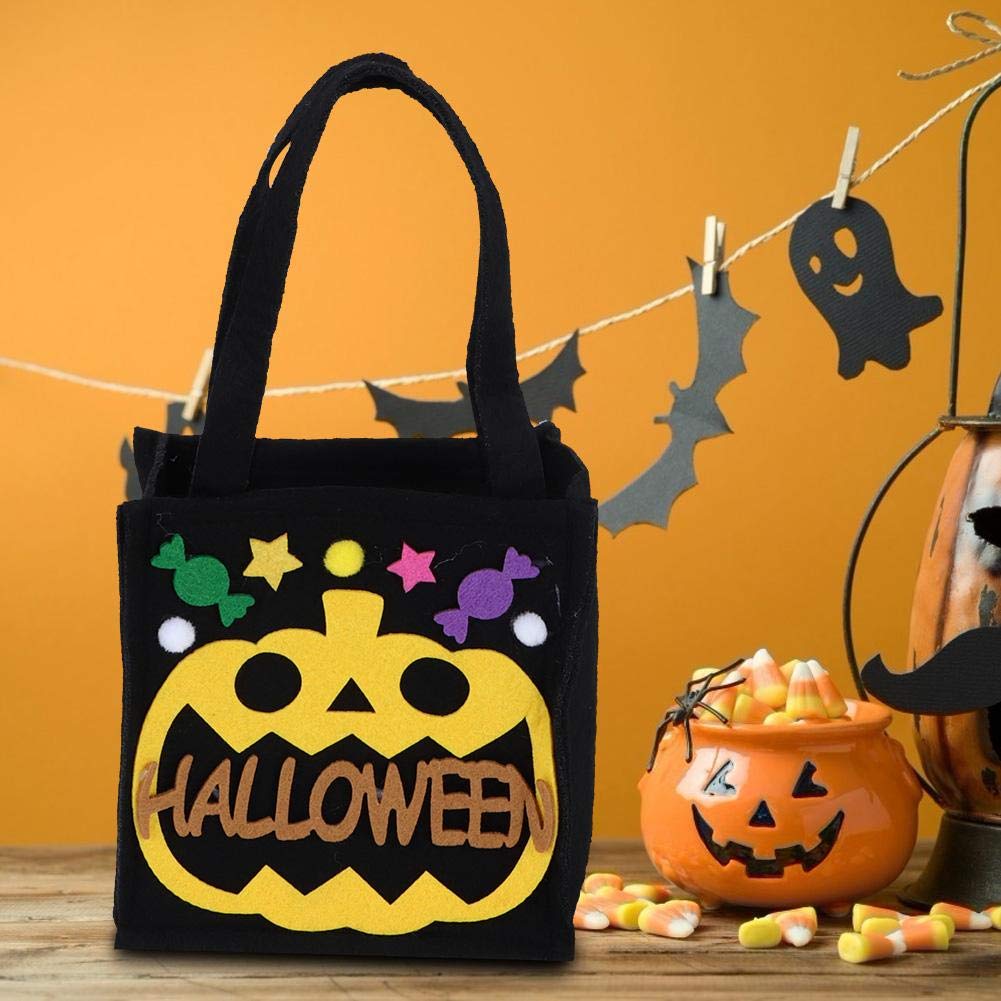 LZKW Halloween Candy Handbag - Trick or Treat Bag for Kids with Beautiful Patterns - Perfect for Halloween Parties, Festivals & Holiday Celebrations (Black) - Great for Trick-or-Treating, Costume Accessories & Halloween Gift Giving