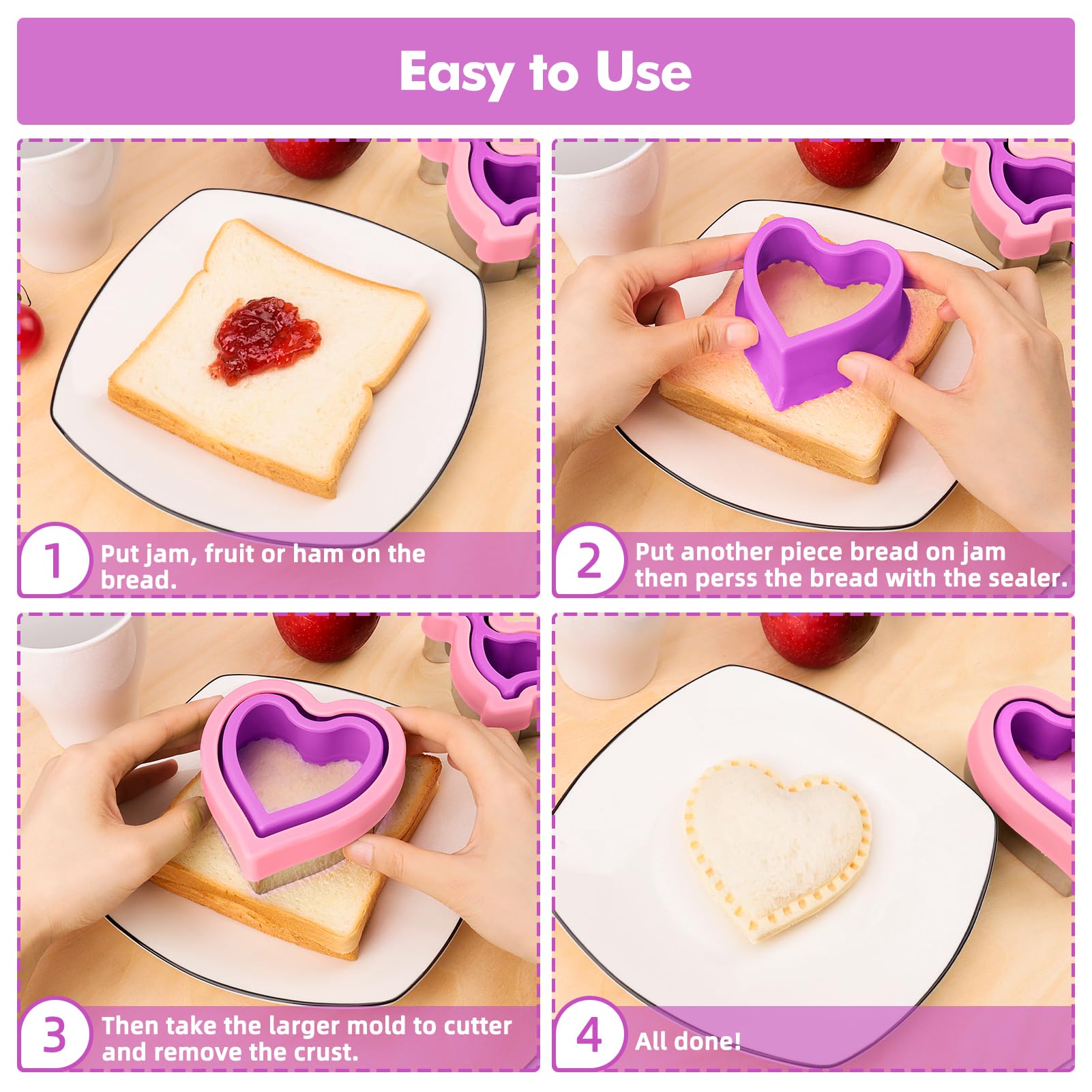 NPET 10-Piece Sandwich Cutter and Sealer Set - Uncrustables Maker for Peanut Butter & Jelly Sandwiches, Kids Lunch DIY Tool with Cookie Cutters (Perfect for School Lunches, Picnics, and Family Snack Time)