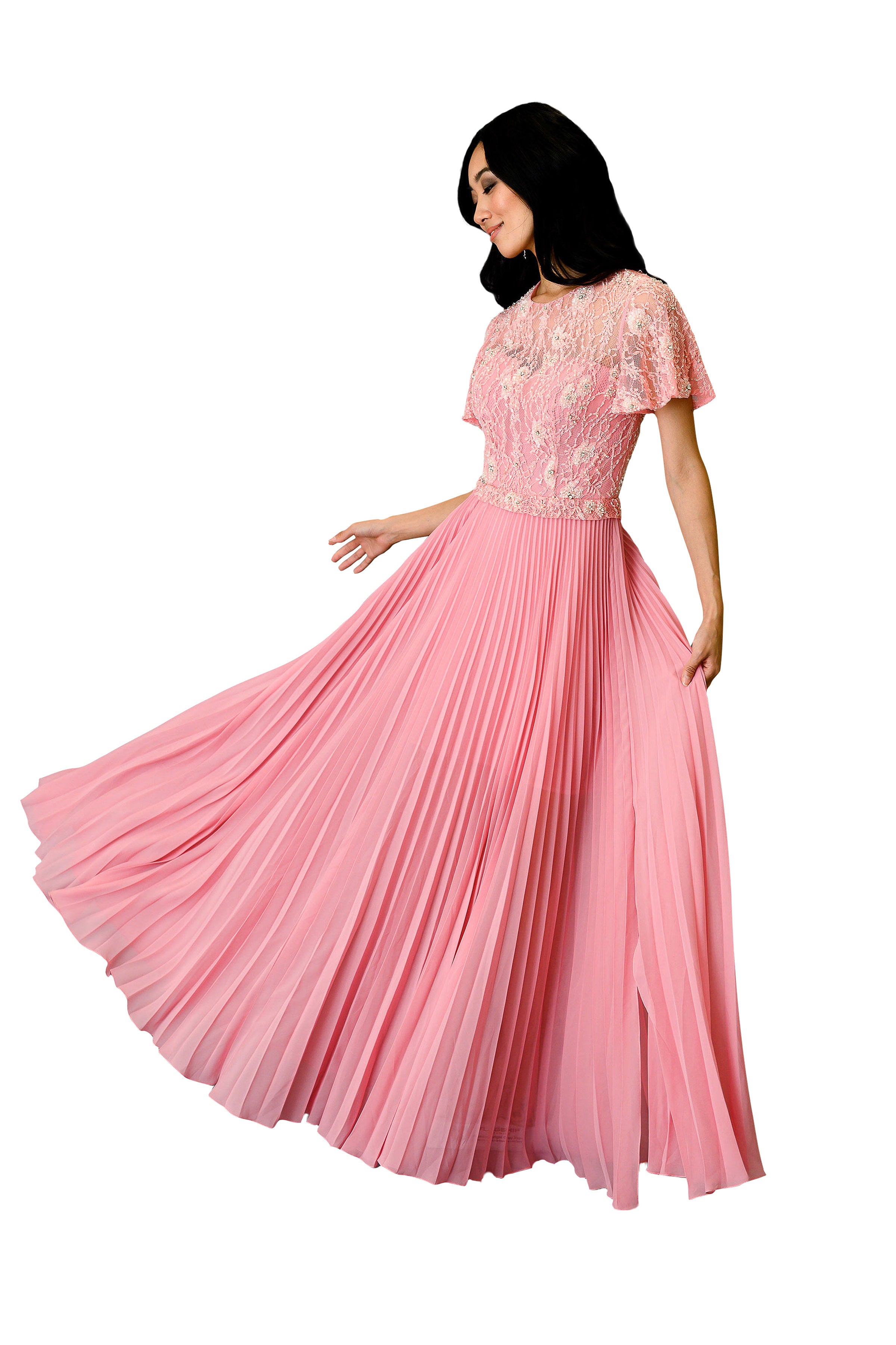 Elegant Women's Embroidered Pleated Dress - Flowy A-Line Midi Dress for Spring & Summer - Perfect for Weddings, Parties & Office Wear