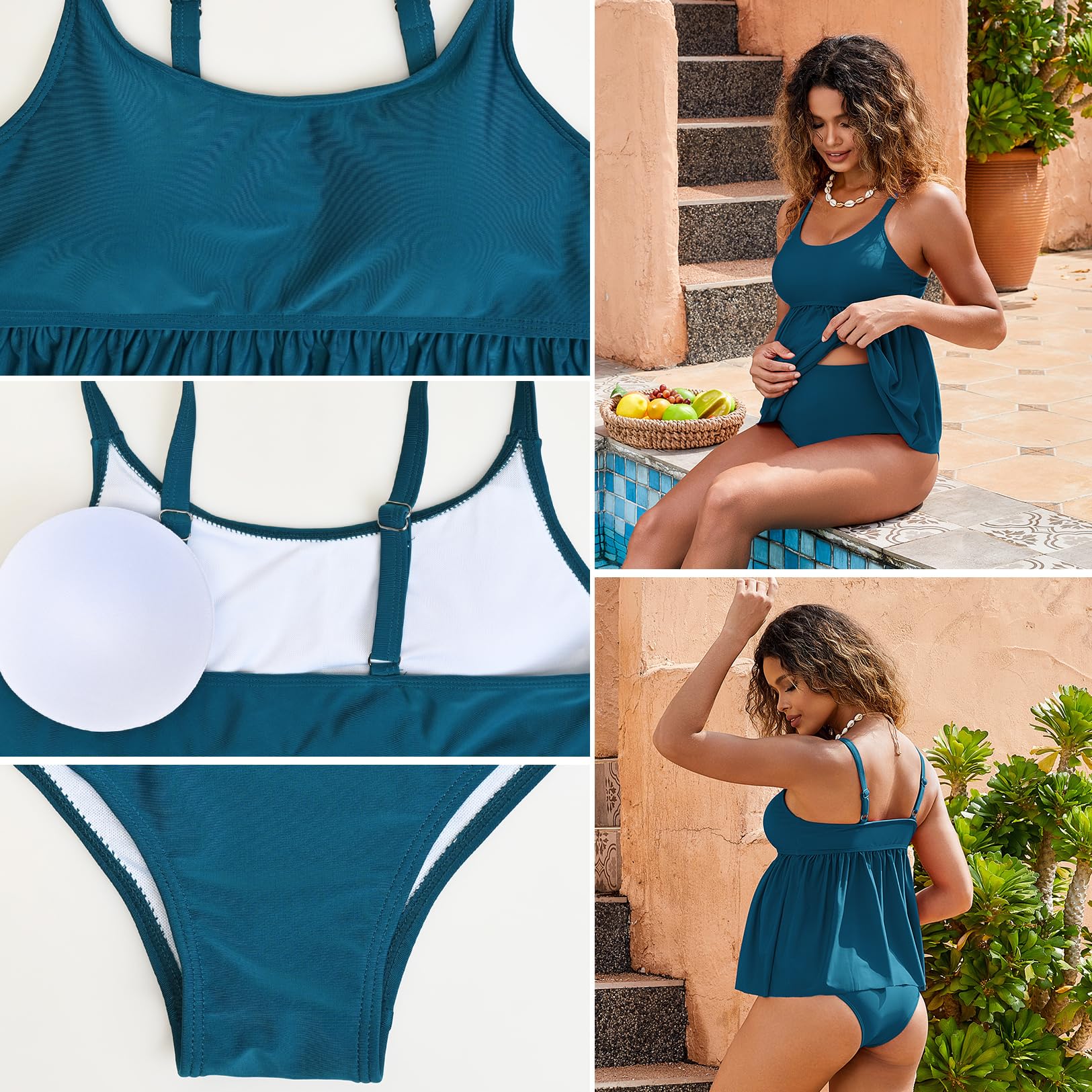 GINKANA Maternity Tankini Set - Adjustable Straps Ruffled Hem Two Piece Pregnancy Swimwear for Women | Perfect for Beach, Pool & Maternity Photos