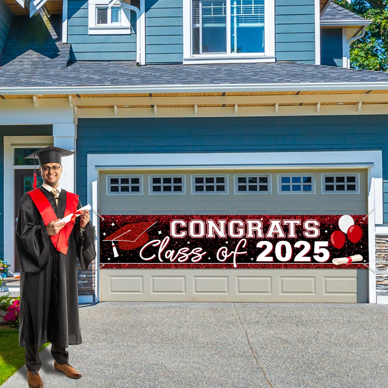 Large Class of 2025 Graduation Banner - Red Backdrop Yard Sign for Graduation Party Decorations & Supplies | Perfect for Outdoor Celebrations, School Events & Photo Backdrops